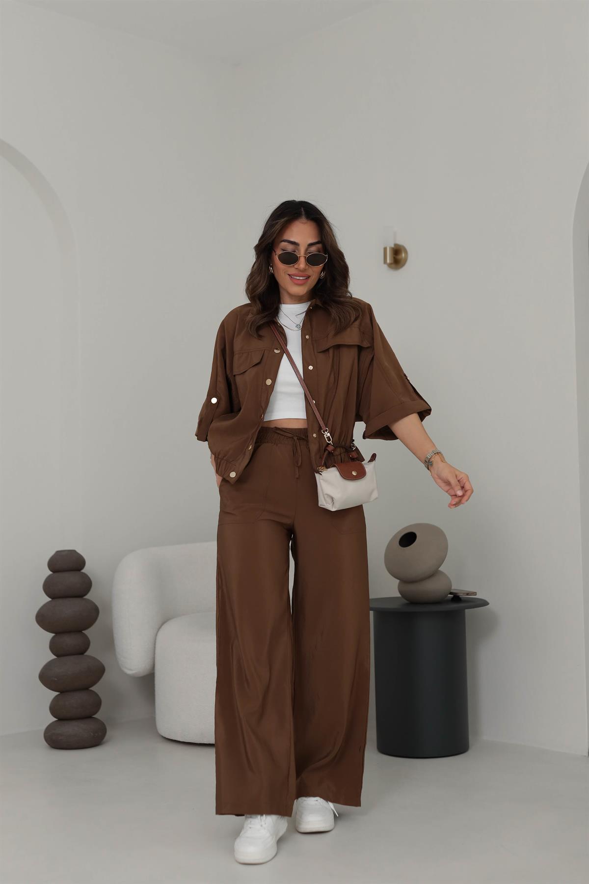 7013 Gold Düğme Detaylı Mevsimlik Ceket KAHVE