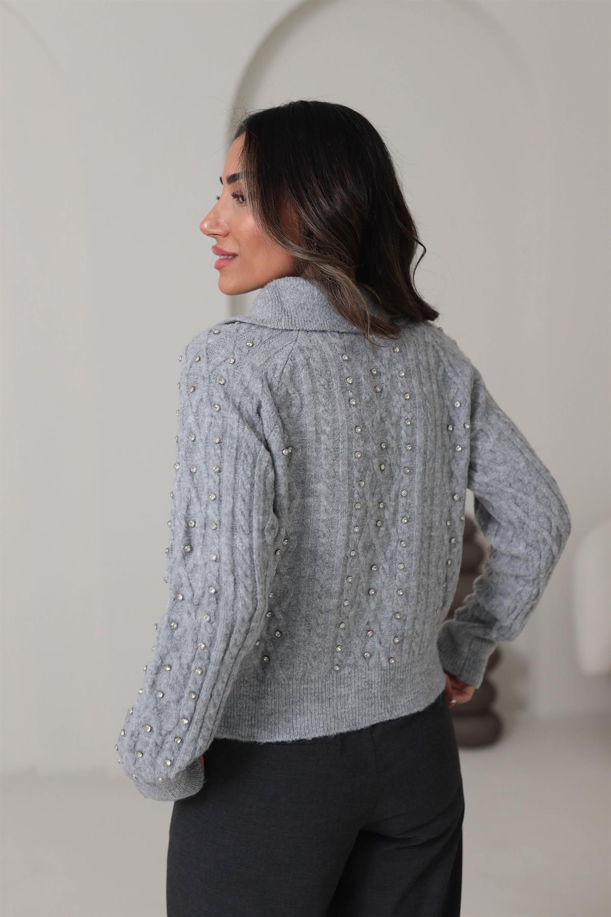 020 Taş İşlemeli Saç Örgülü Hırka