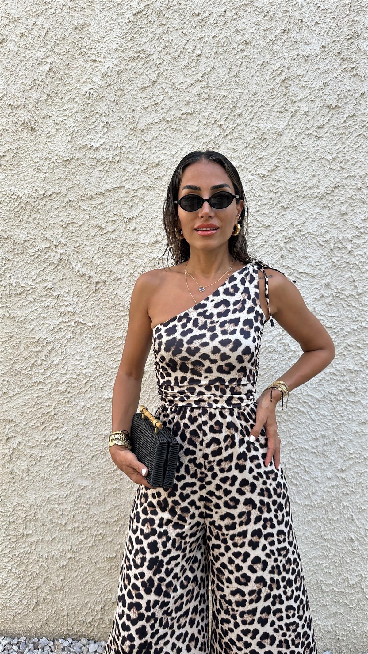 6434 Leopar Desen Tek Omuz Tulum