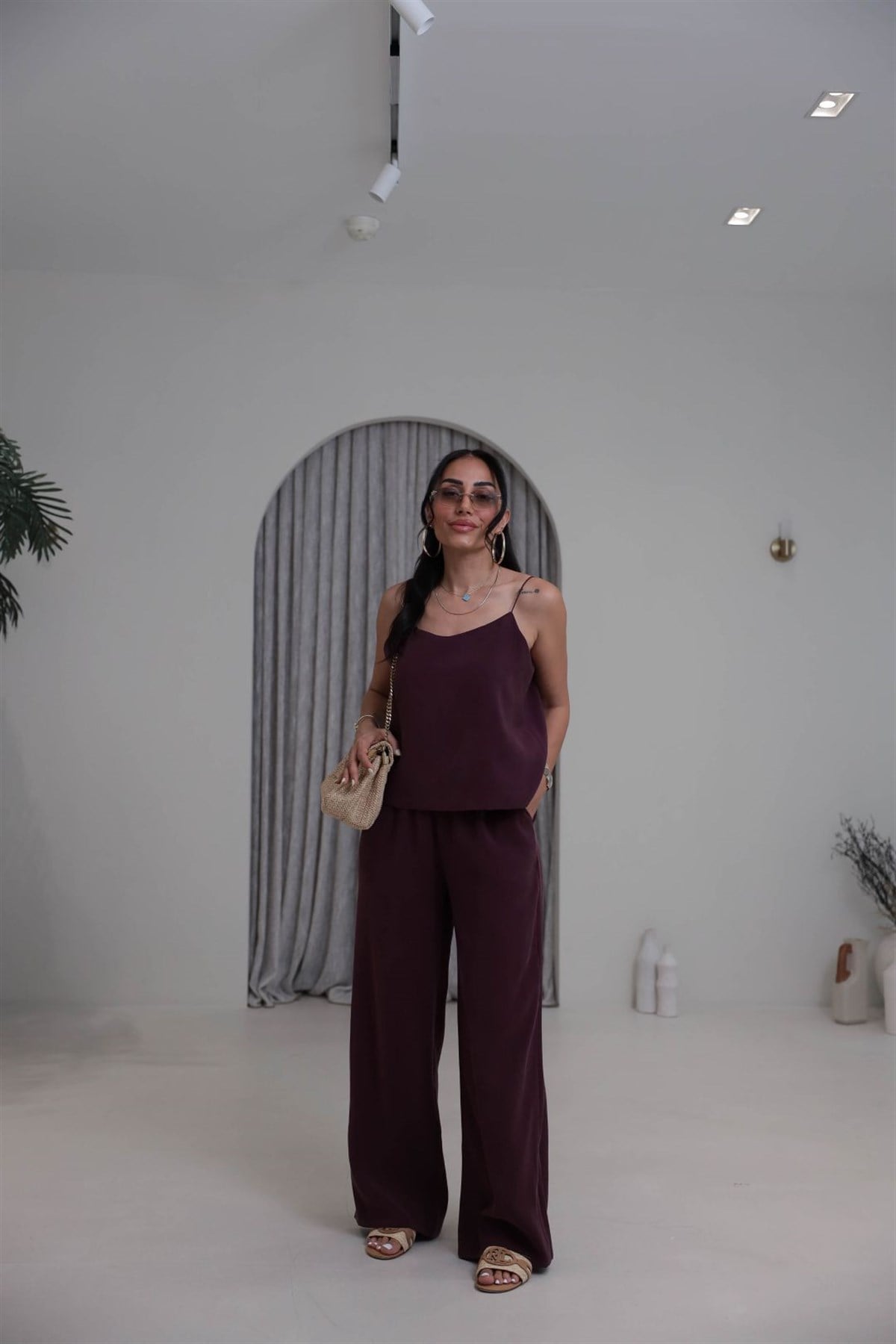 9298 İp Askılı Tencel Takım MÜRDÜM