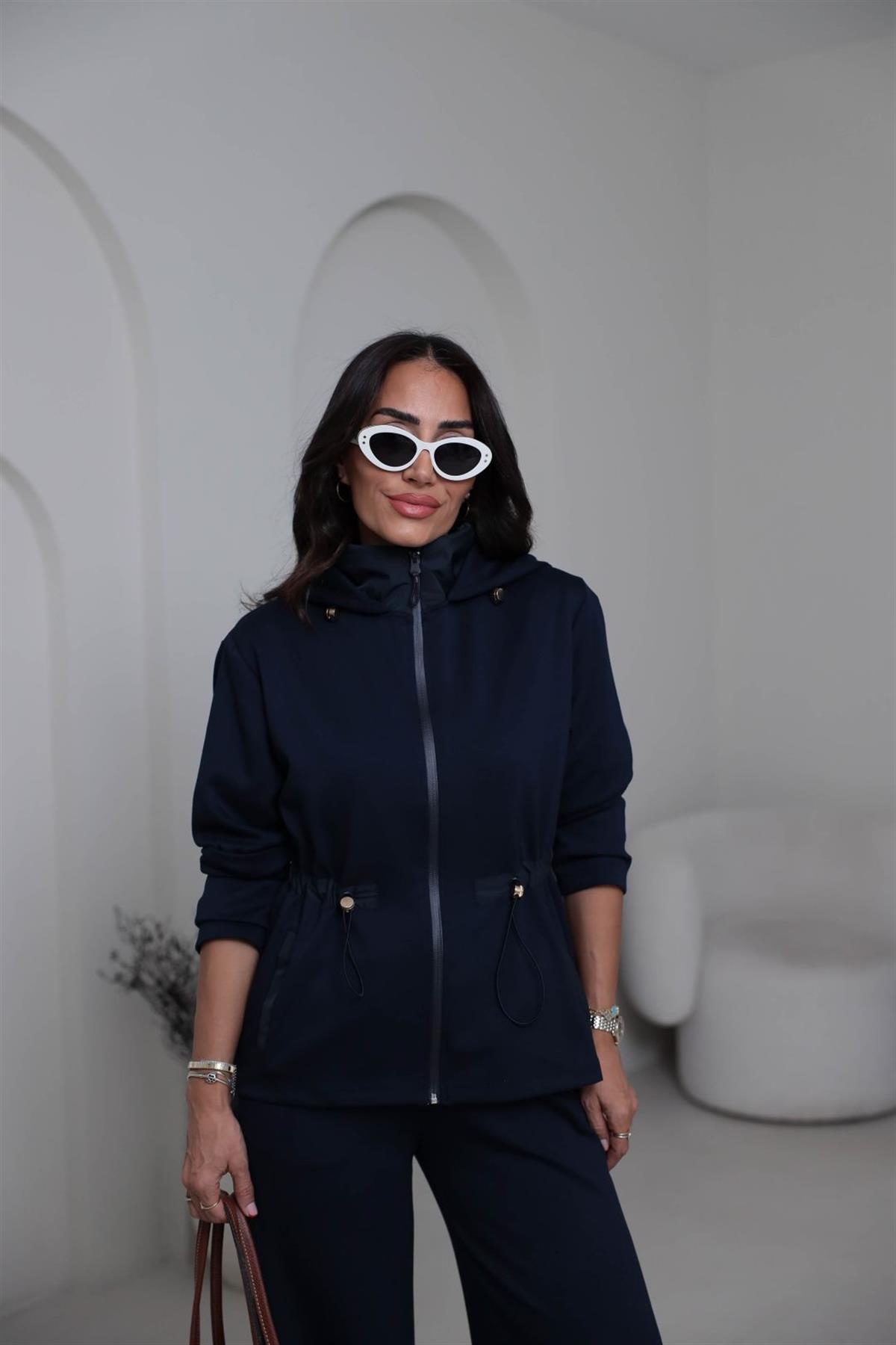 6933 Paraşüt Garnili Bel Lastikli Modal Takım LACİVERT