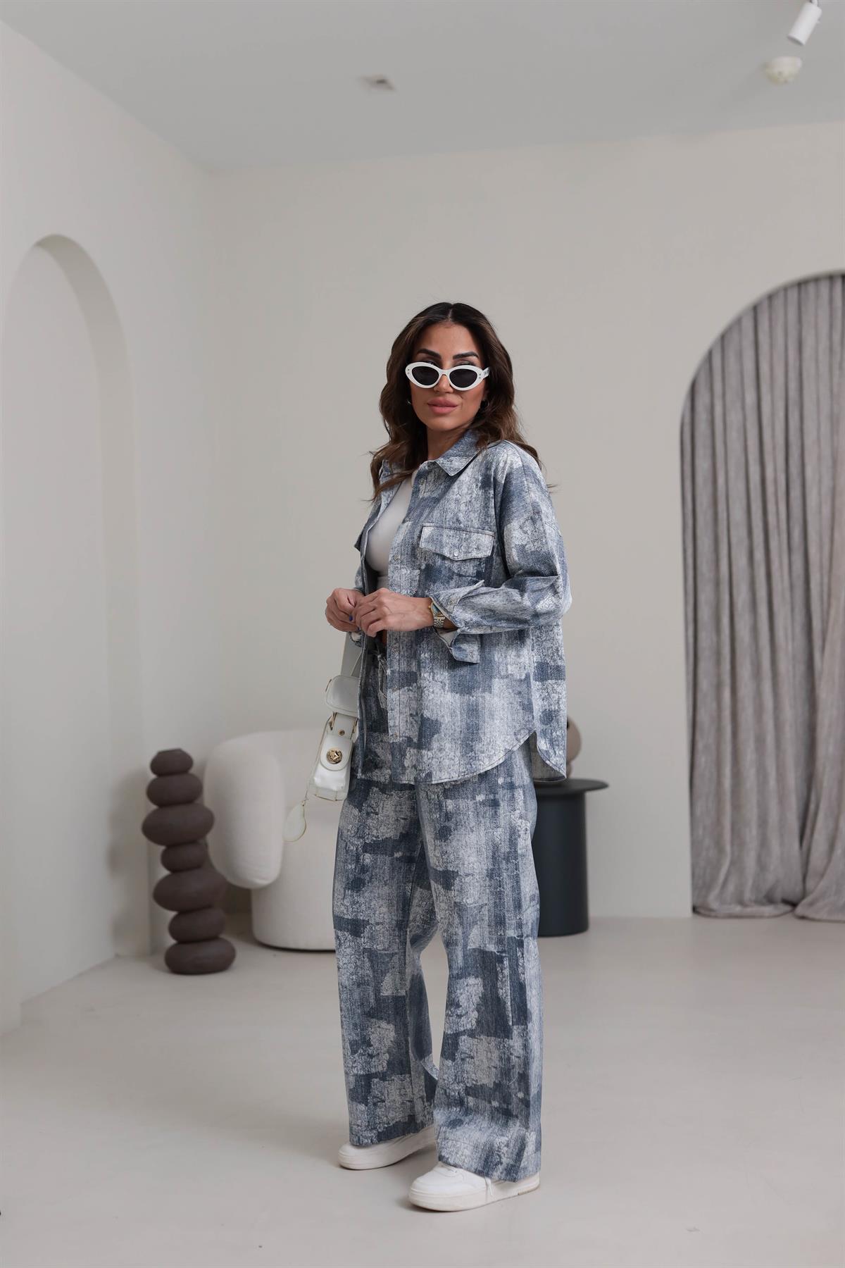 0161 Desenli Kot Empirme Takım MAVİ