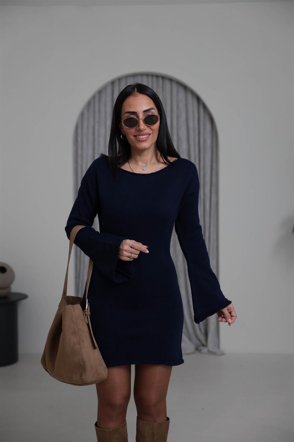 5251 Kayık Yaka Şallı Tunik LACİVERT