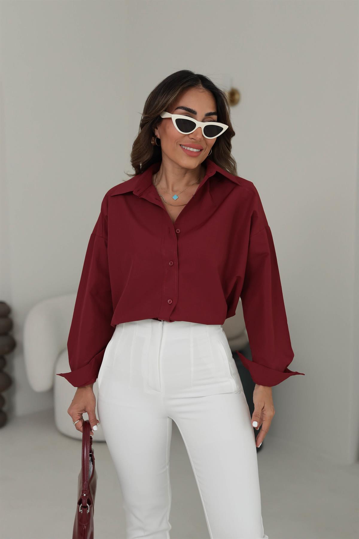 0293 Poplin Kumaş Gömlek BORDO