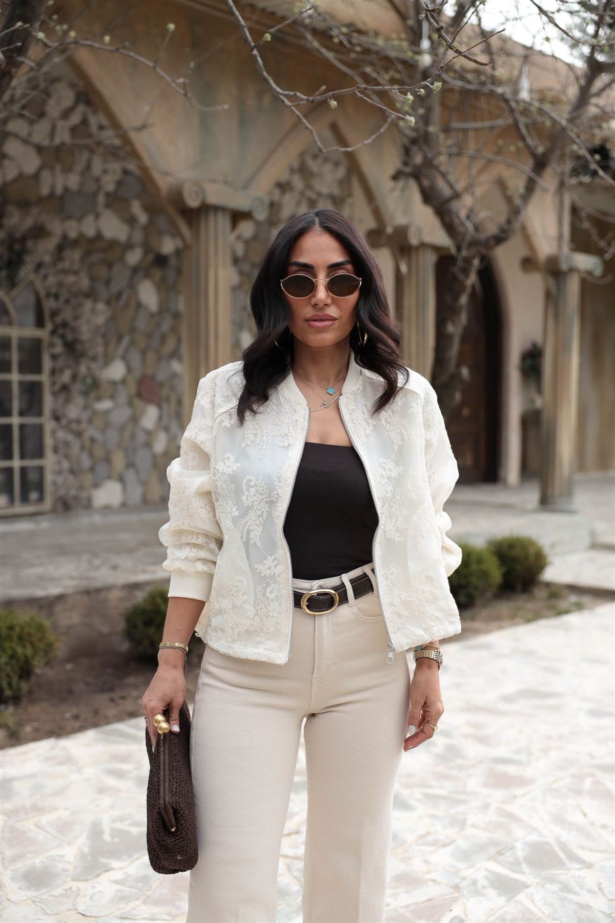 9612 Nakış İşlemeli Fermuarlı Astarlı Ceket BEJ