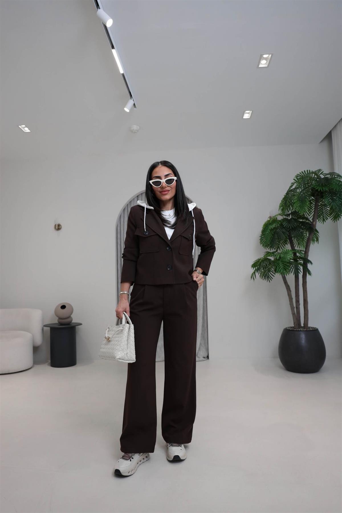 5904 Çıkarılabilir Kapşonlu Ceket Pantolon Takım KAHVE