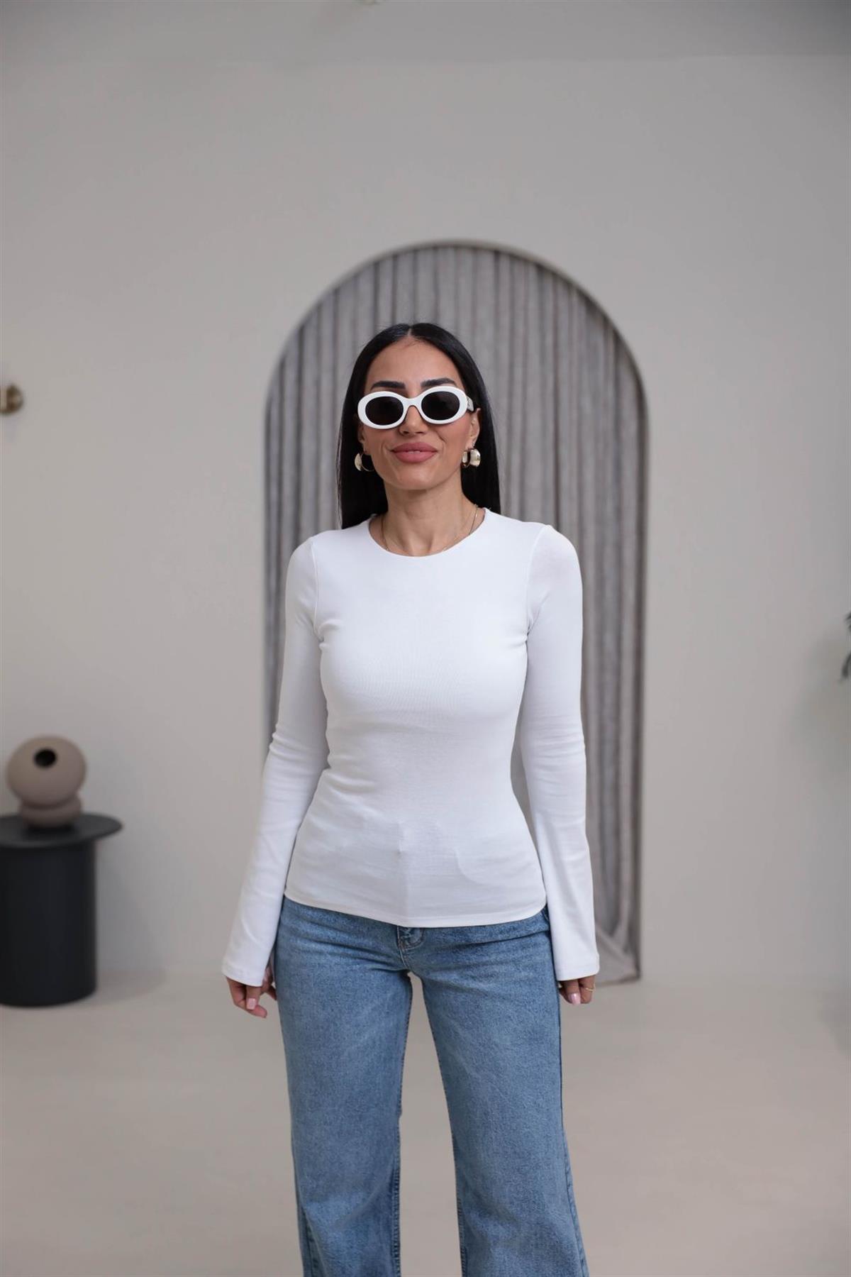 2284 Modal Penye İspanyol Kol Bluz BEYAZ