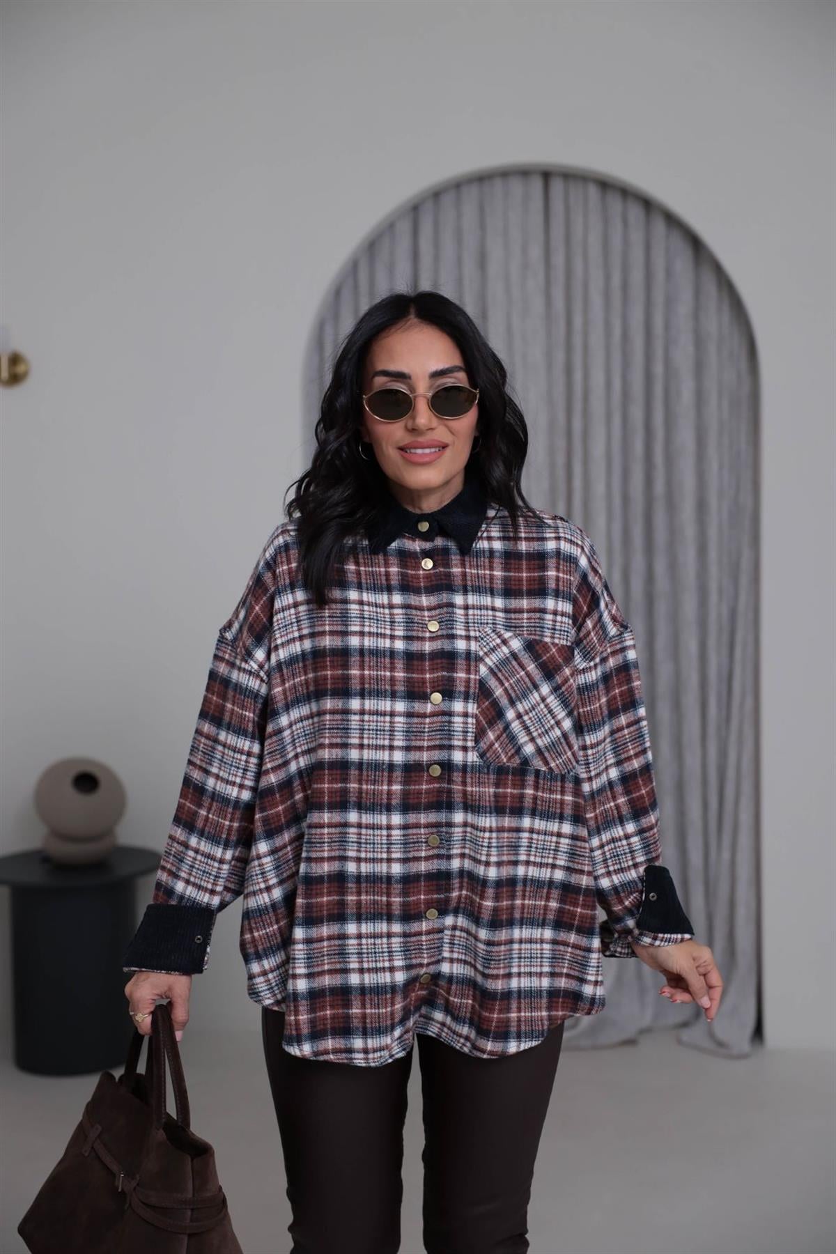 4013 Kadife Yaka Yünlü Oduncu Gömlek Ceket BORDO