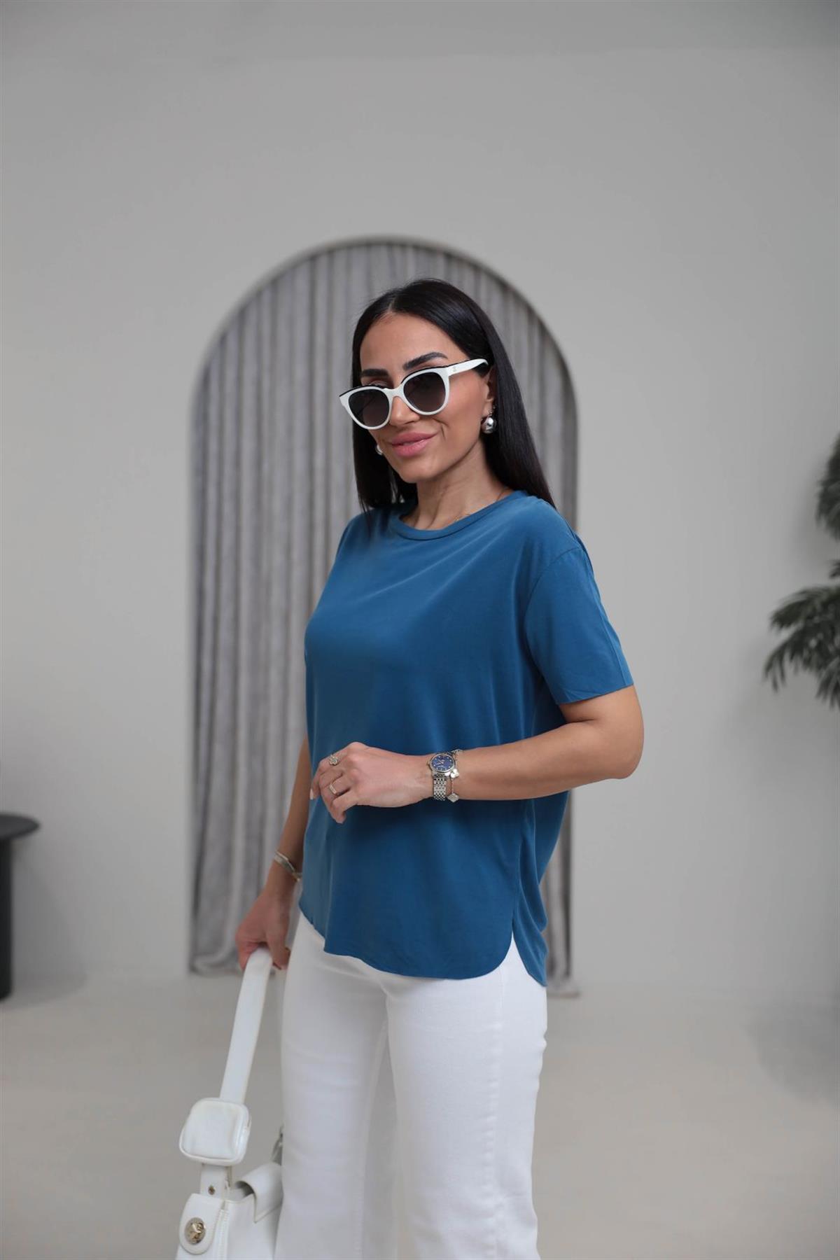 1020 Oys Lazer Kesikli Modal Tshirt Indigo