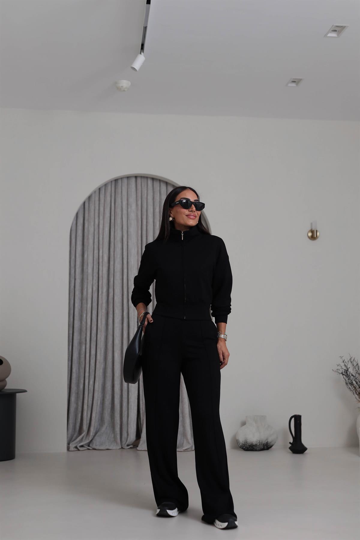 4044 Gold Fermuarlı Modal Kumaş Takım SİYAH