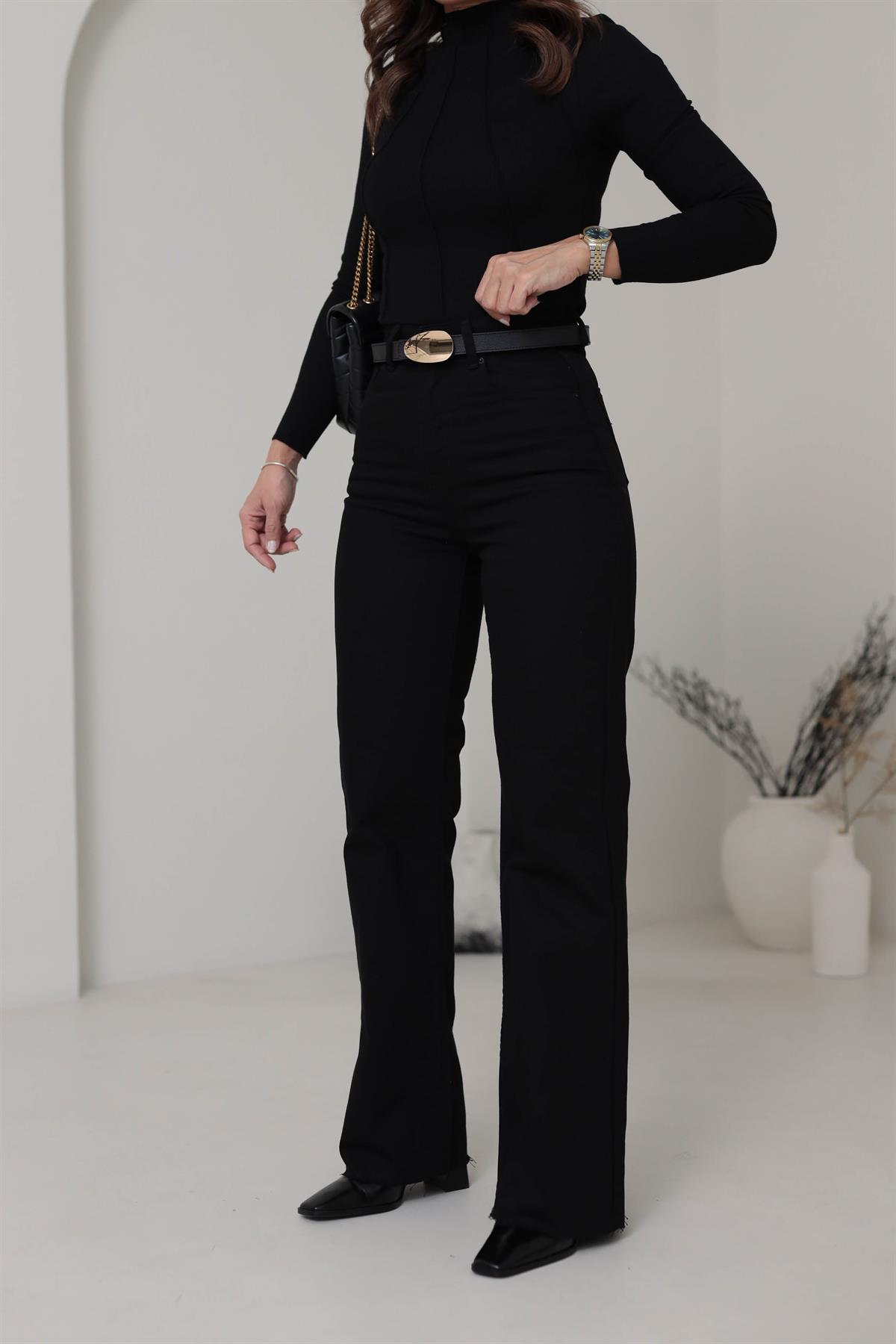 1077 Paça Kesikli Palazzo Jean SİYAH