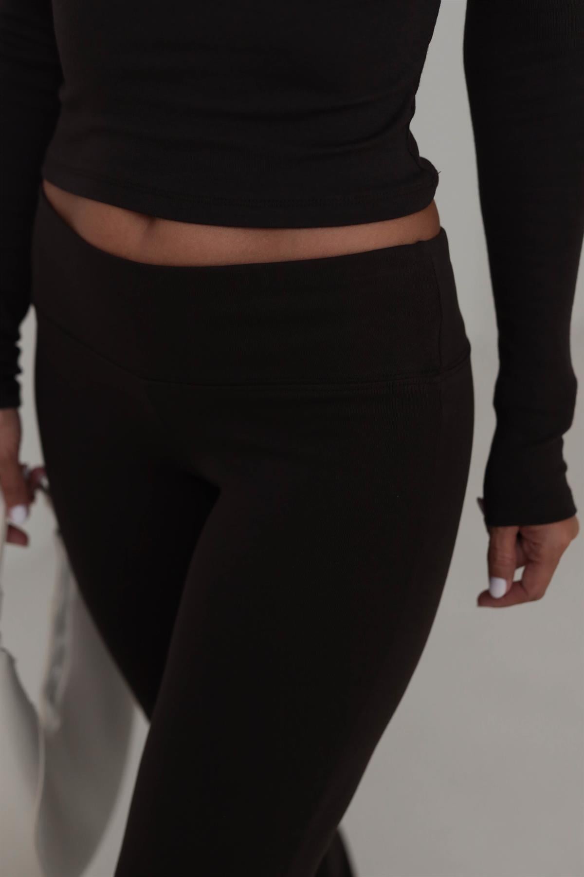 7064 Geniş Kemerli İspanyol Paça Flare Pantolon ACI KAHVE