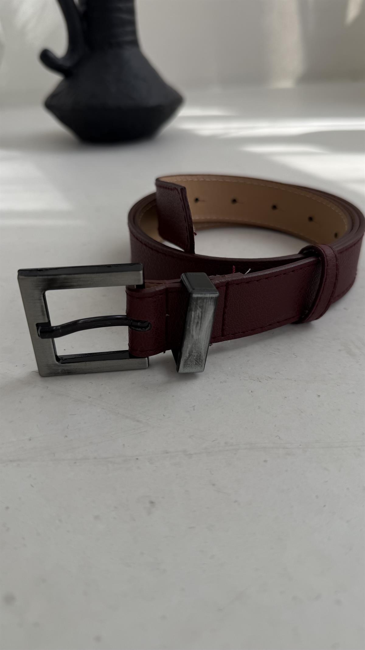 Eskitme Gümüş Detaylı Kemer BORDO