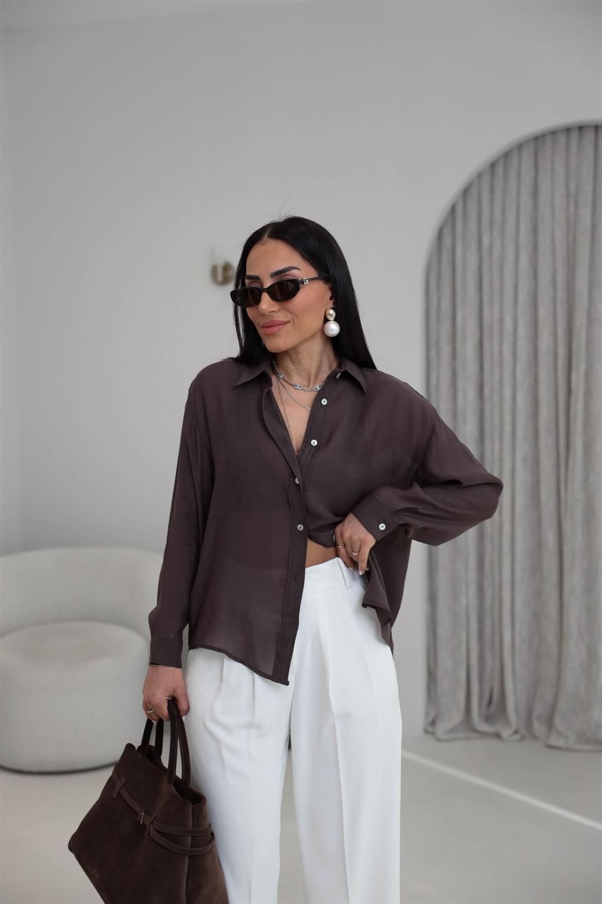 7393 Transparan Gömlek ACI KAHVE