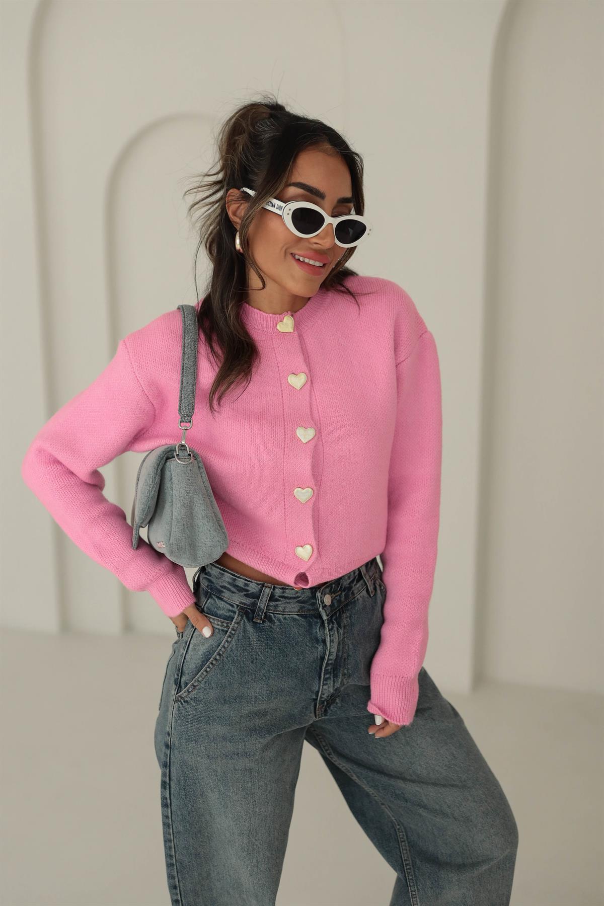 2236 Kalp Düğmeli Triko Hırka