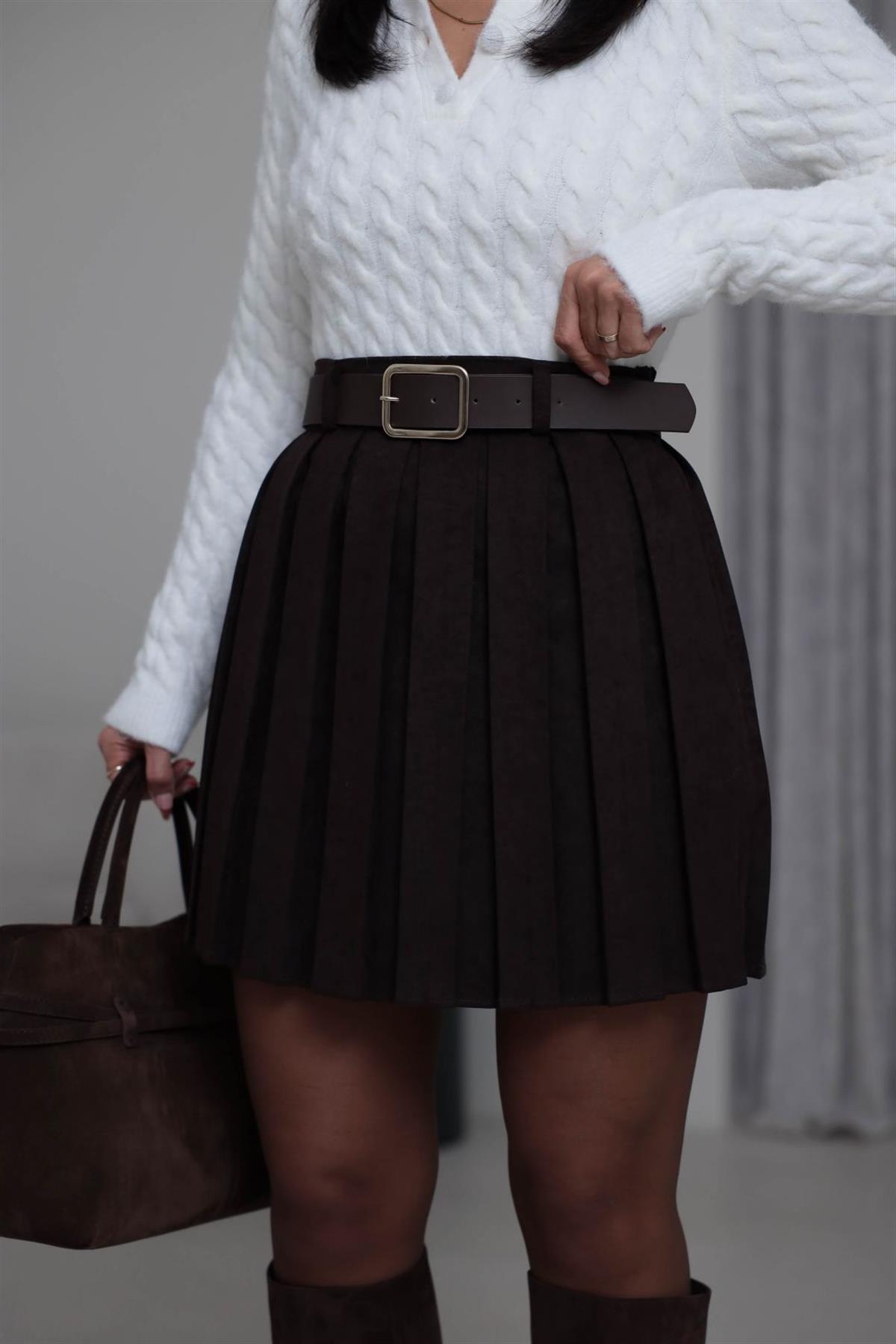 0652 Kemerli Piliseli Nubuk Etek ACI KAHVE