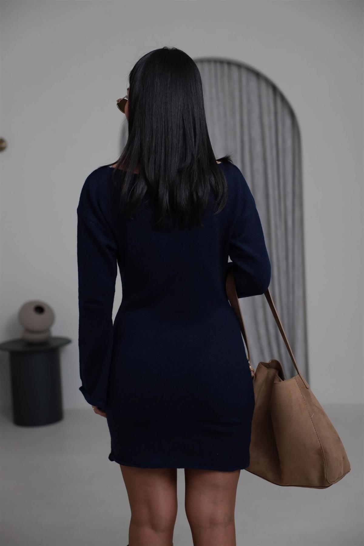 5251 Kayık Yaka Şallı Tunik LACİVERT