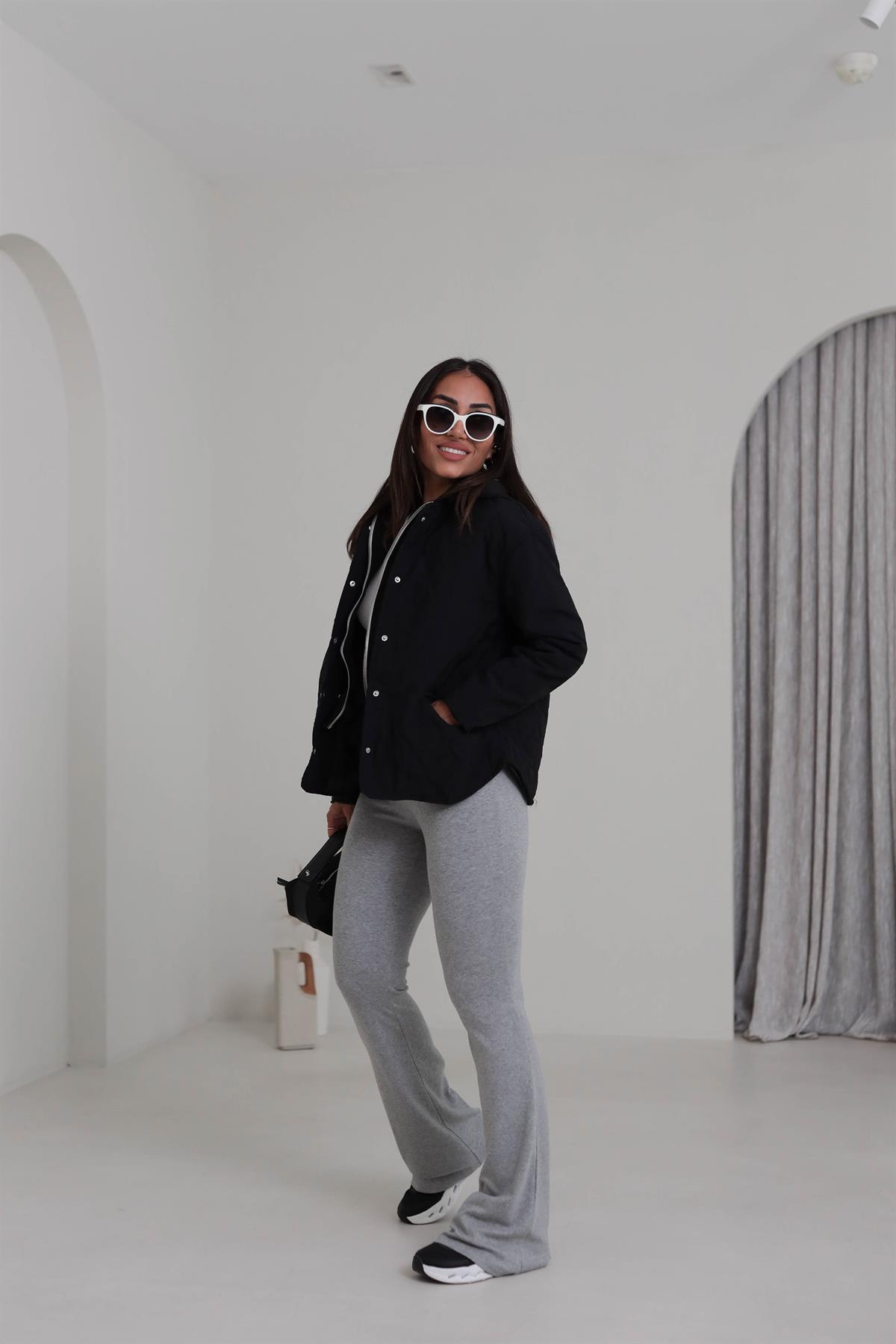 7064 Geniş Kemerli İspanyol Paça Flare Pantolon GRİ