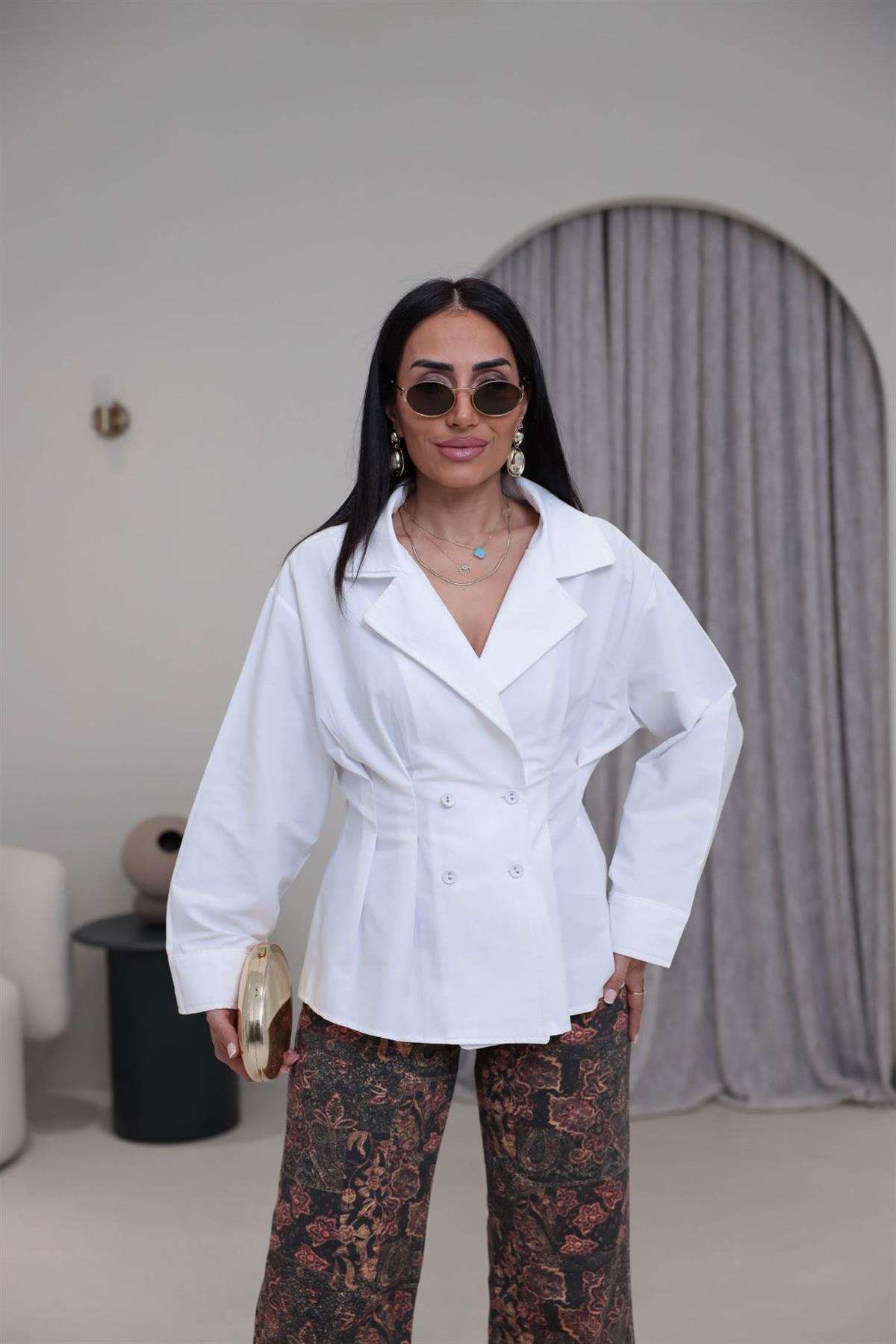 3242 Dört Düğmeli Tasarım Gömlek BEYAZ