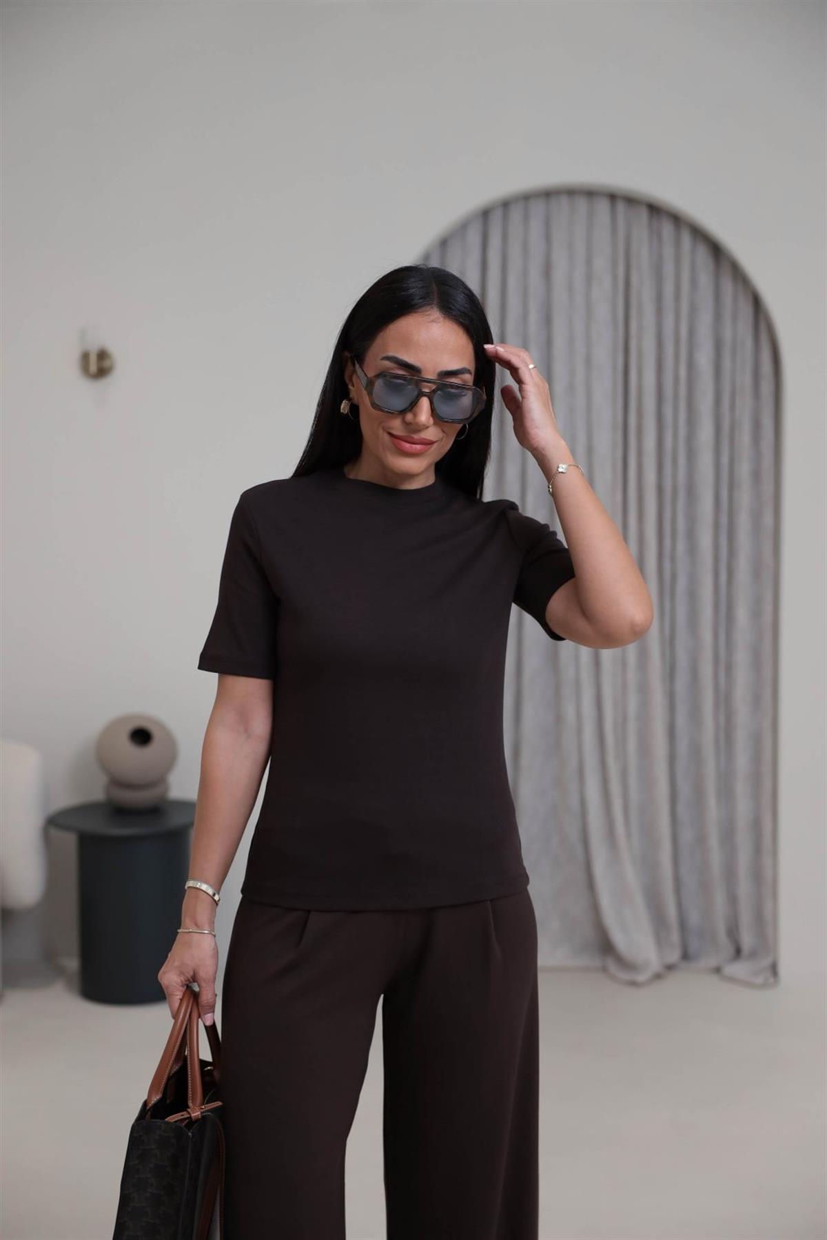 1075 Bisiklet Yaka Pamuklu Basic Tshirt ACI KAHVE