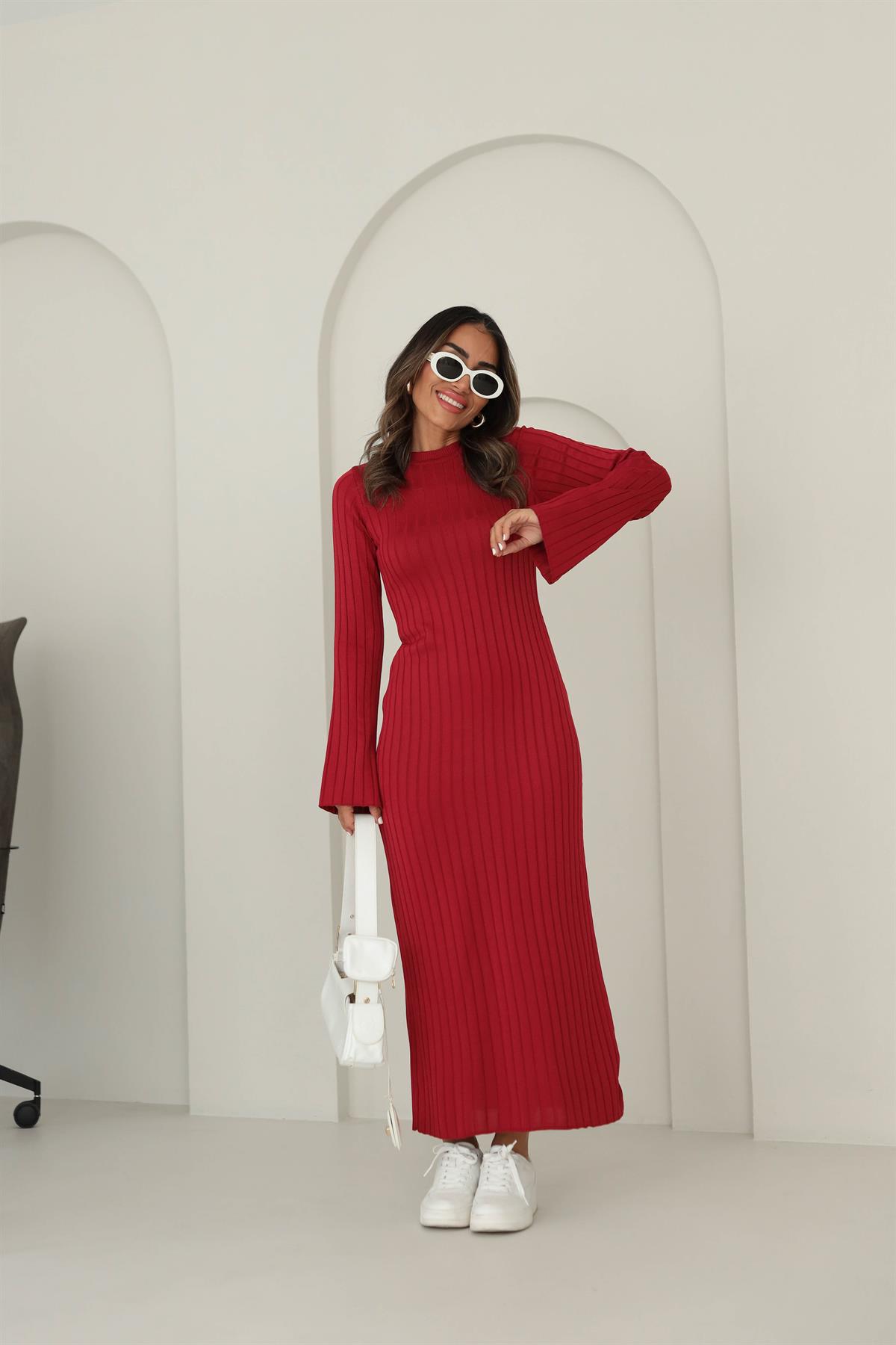 Bisiklet Yaka Fitilli Triko Elbise