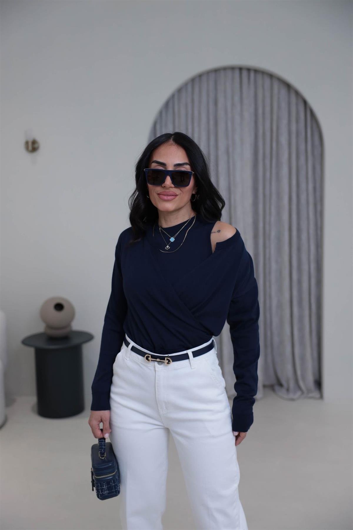 0163 Kruvaze Korsman İkili Takım Triko LACİVERT