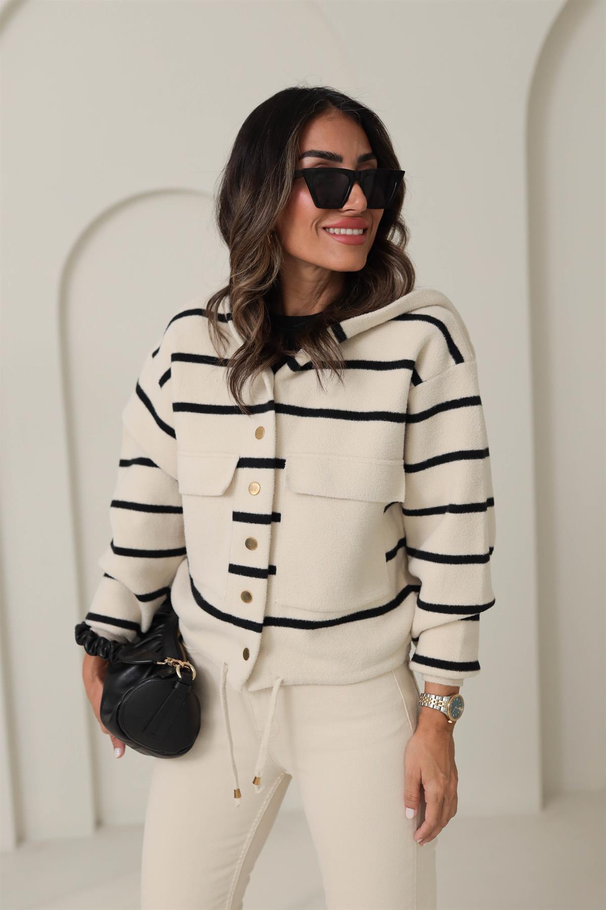 4600 Çıtçıtlı Cep Detay Çizgili Detay Ceket