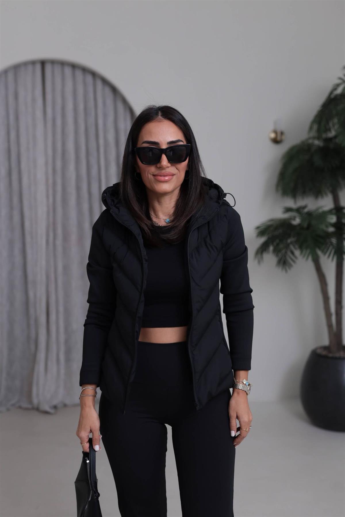 118 Kapşonlu Fermuarlı Hybrid Mont SİYAH