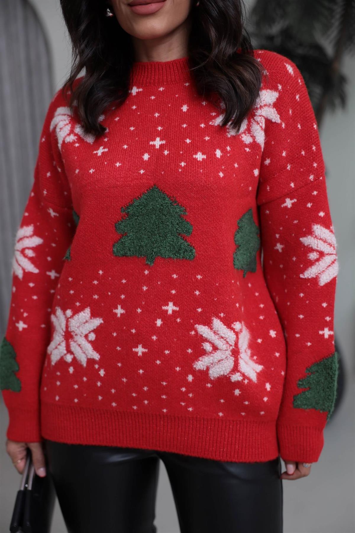 0016 Bisiklet Yaka Kar Taneli Kazak KIRMIZI