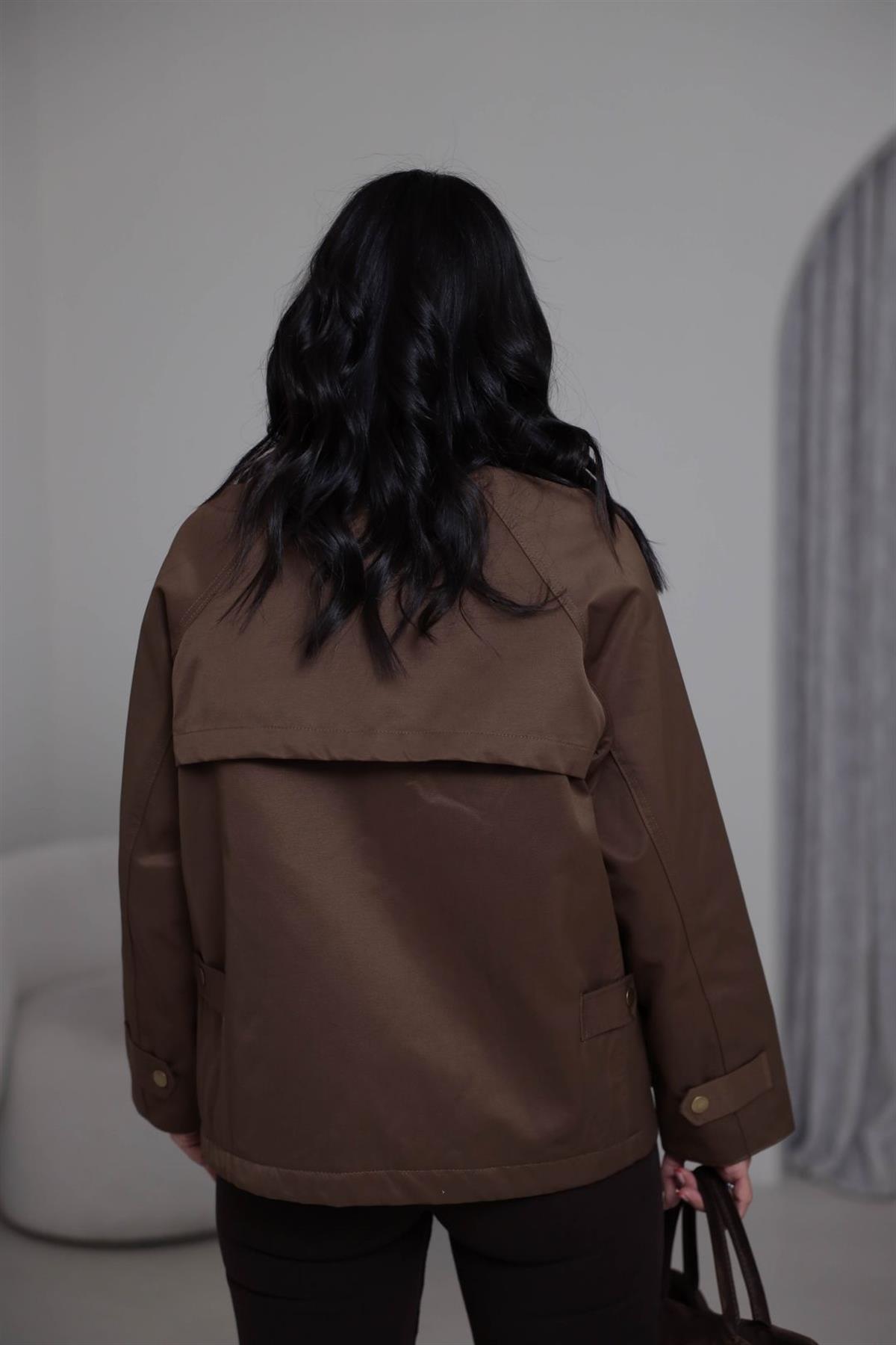 0213 Kadife Yakalı Trençkot KAHVE