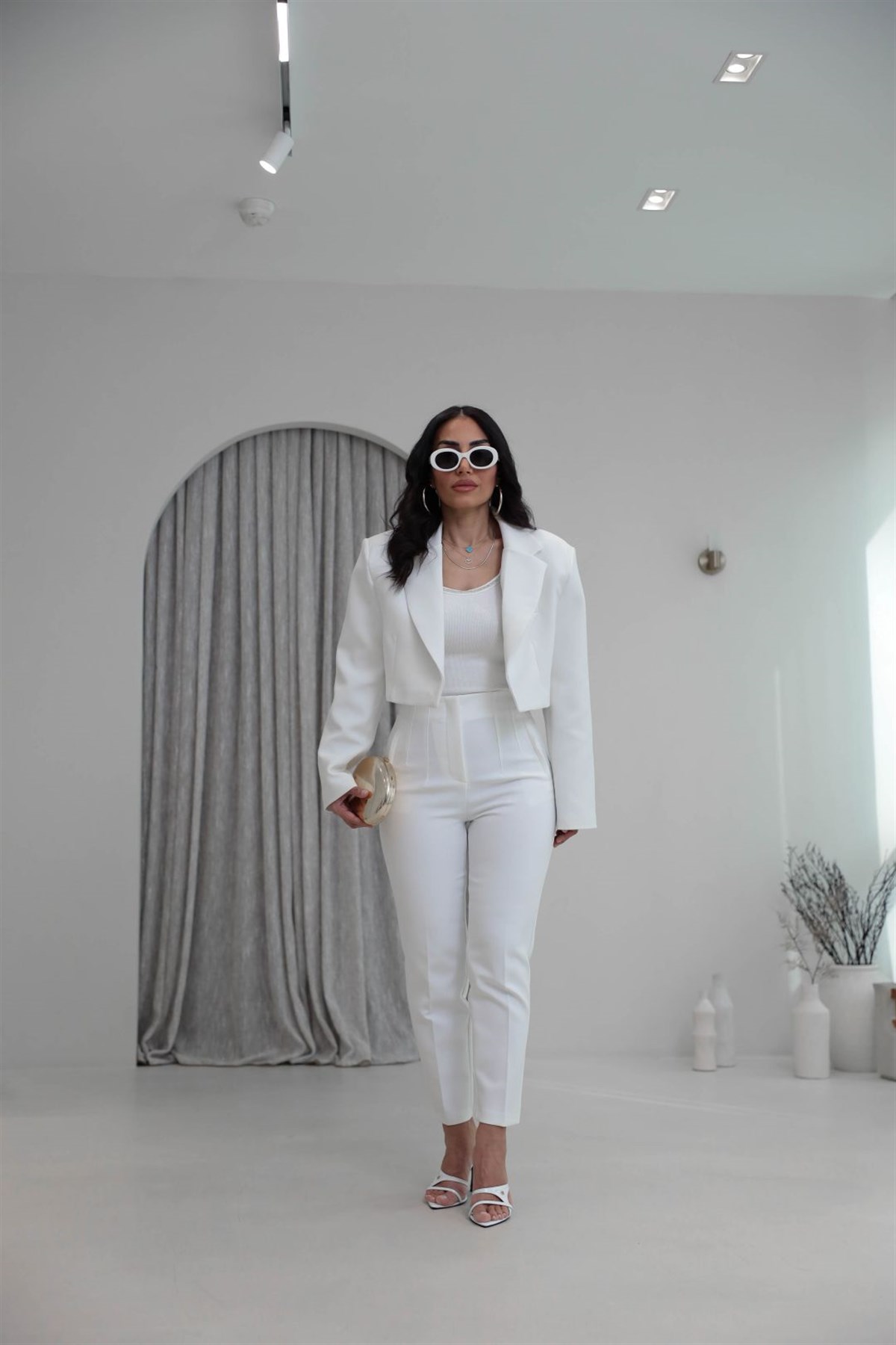 U5113-K Önü Flotalı Kumaş Pantolon BEYAZ