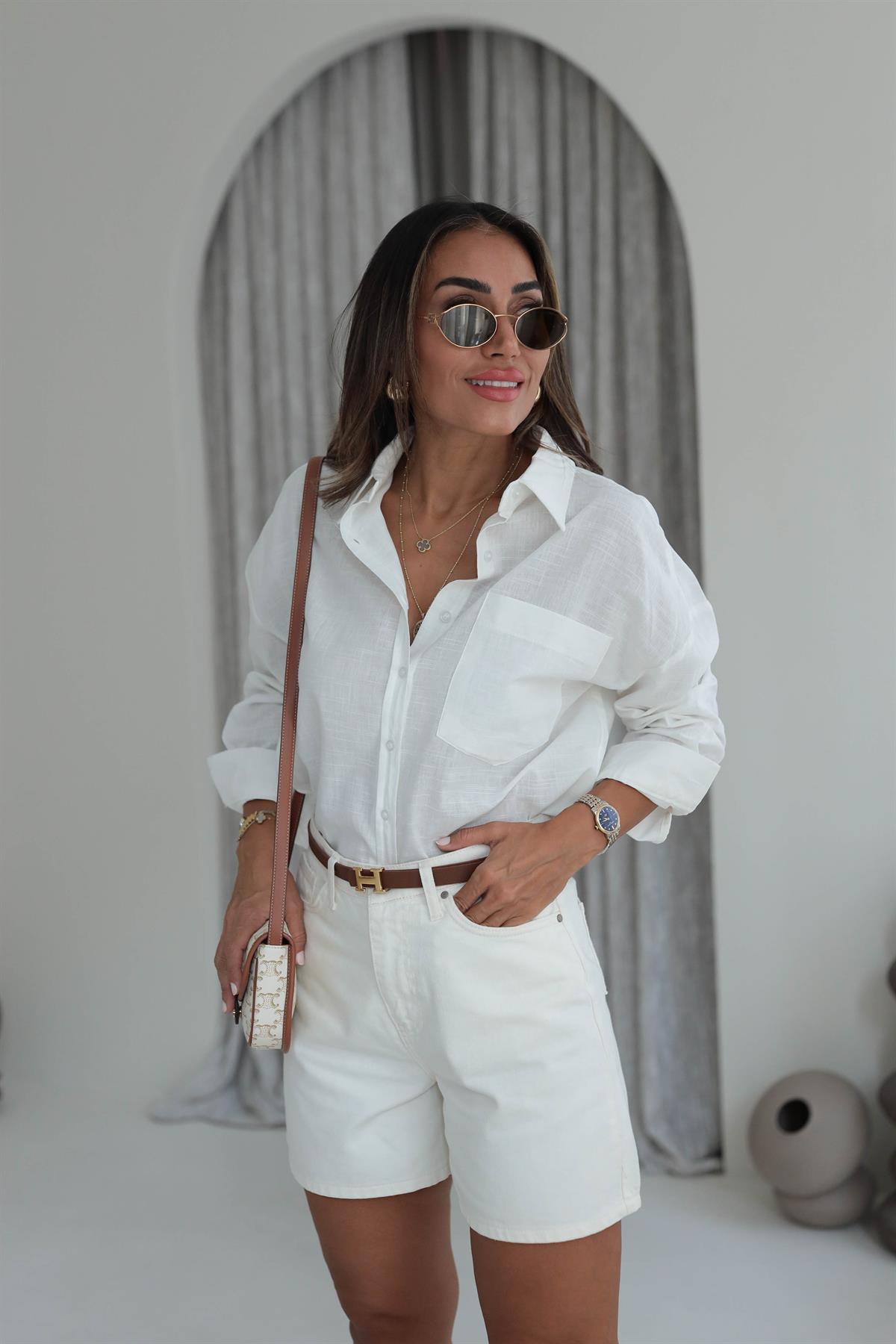 4719 Cep Detaylı Keten Gömlek