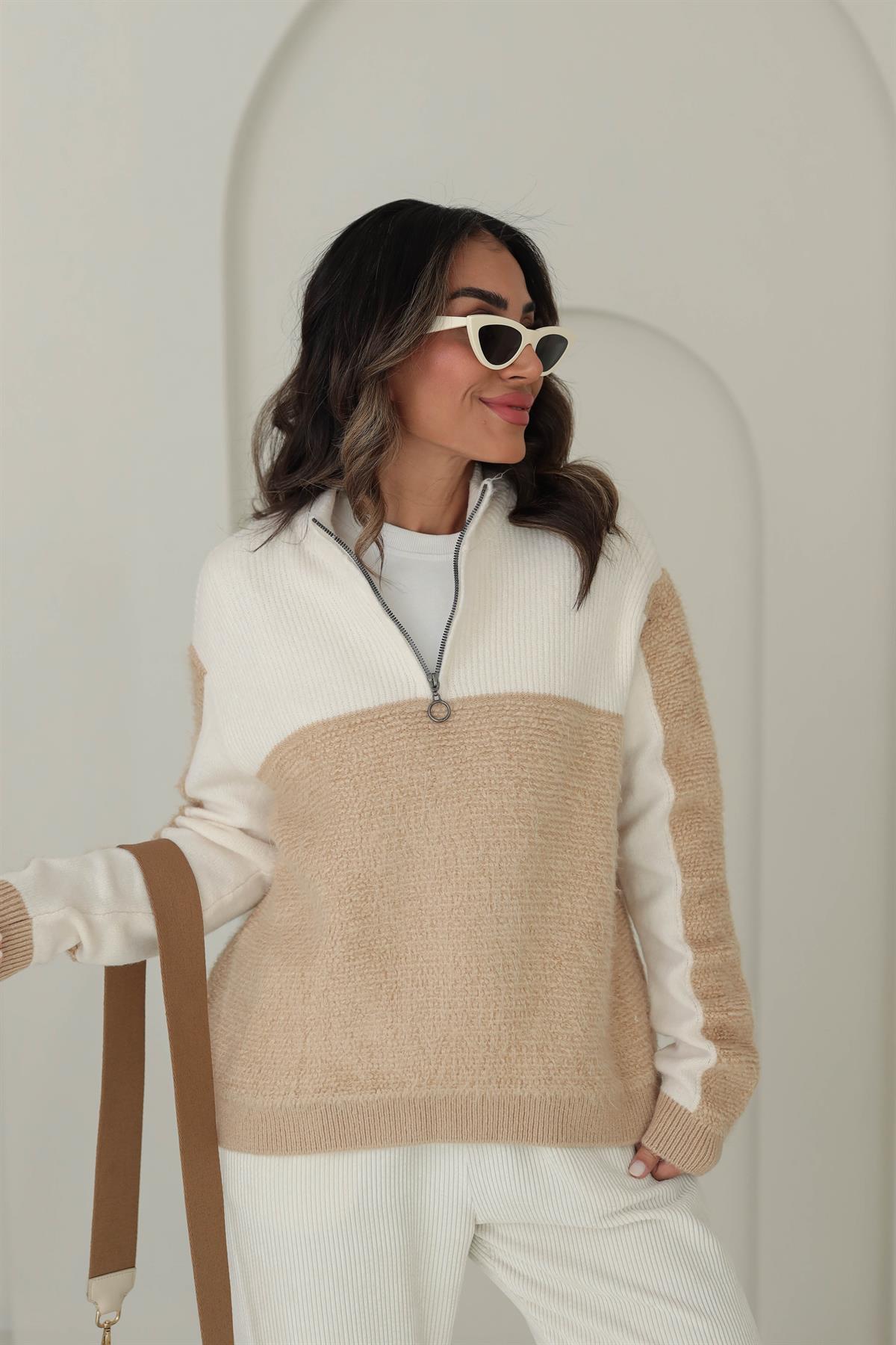 1125 Yaka Fermuarlı Mixli Kazak