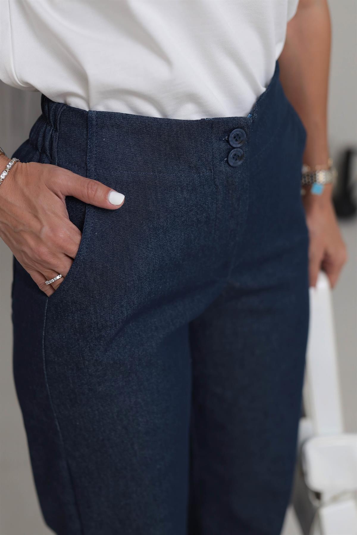 9953 Yüksek Bel Likralı Kumaş Pantolon LACİVERT