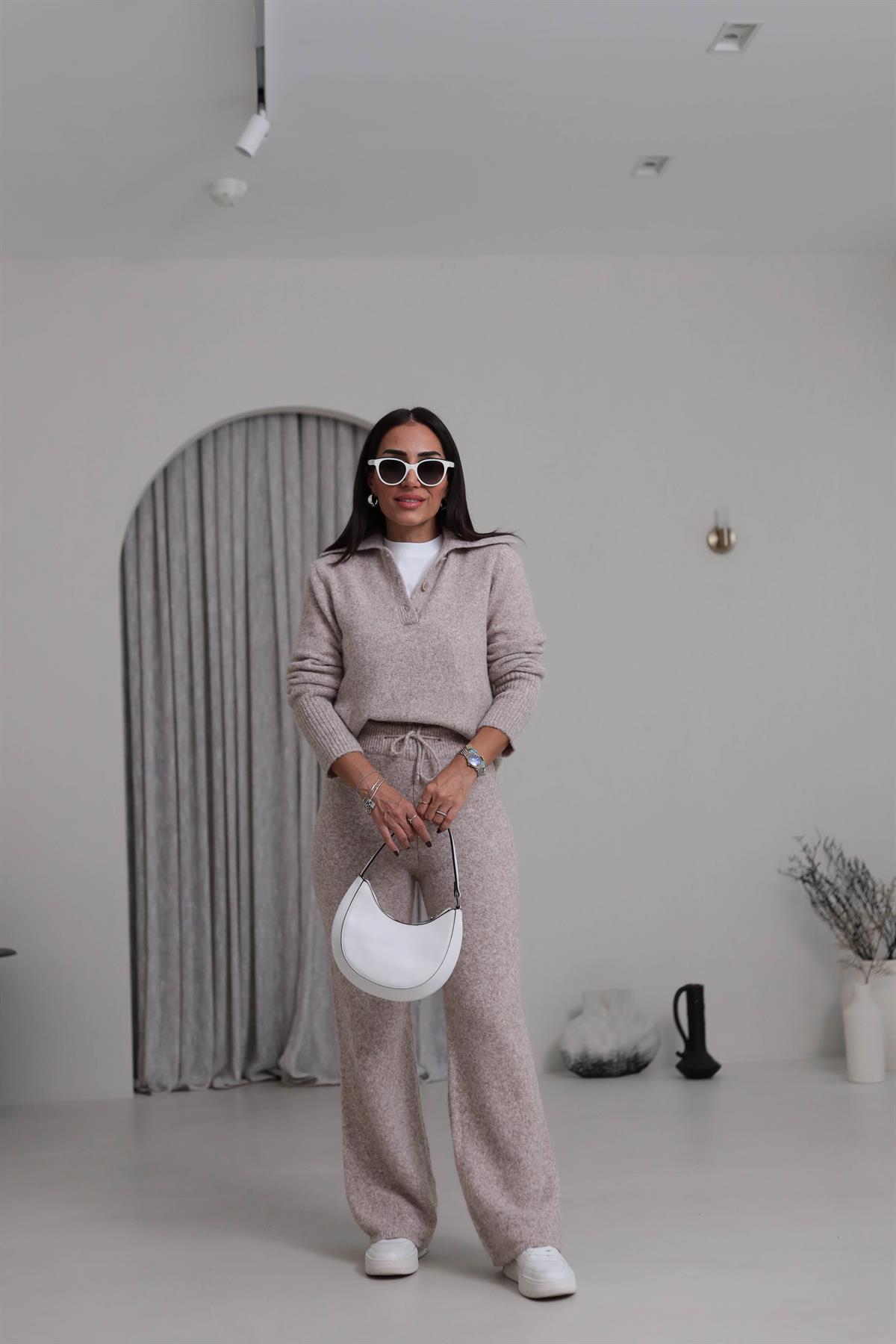 5051 Bağcıklı Triko Pantolon VİZON