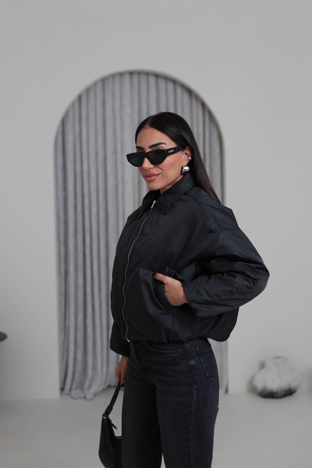 5871 Önden Fermuarlı İçi Kapitone İnce Mont SİYAH