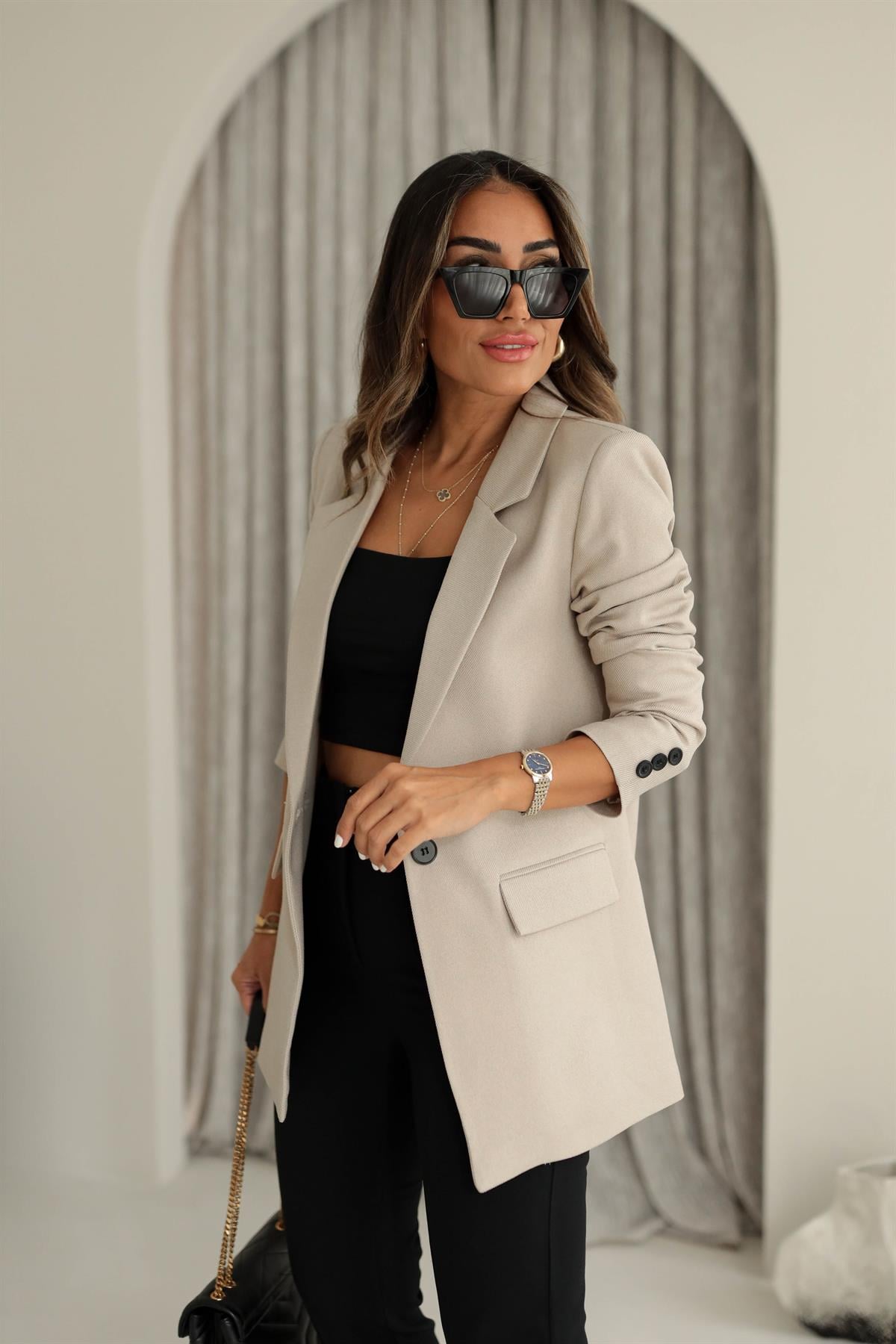 3133 Tek Düğmeli Yün Efekt Blazer Ceket