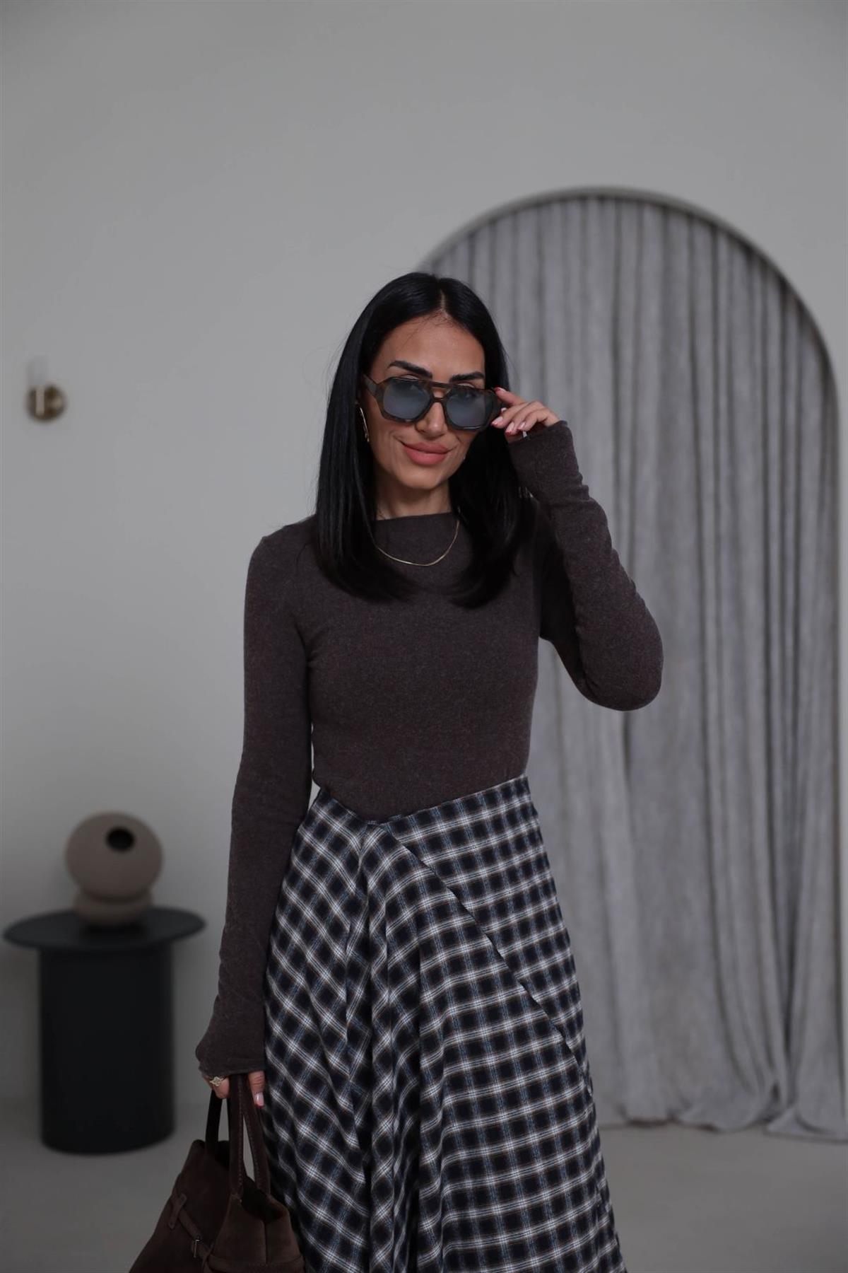 10840 Kayık Yaka Kaşmirli Triko Kazak KAHVE