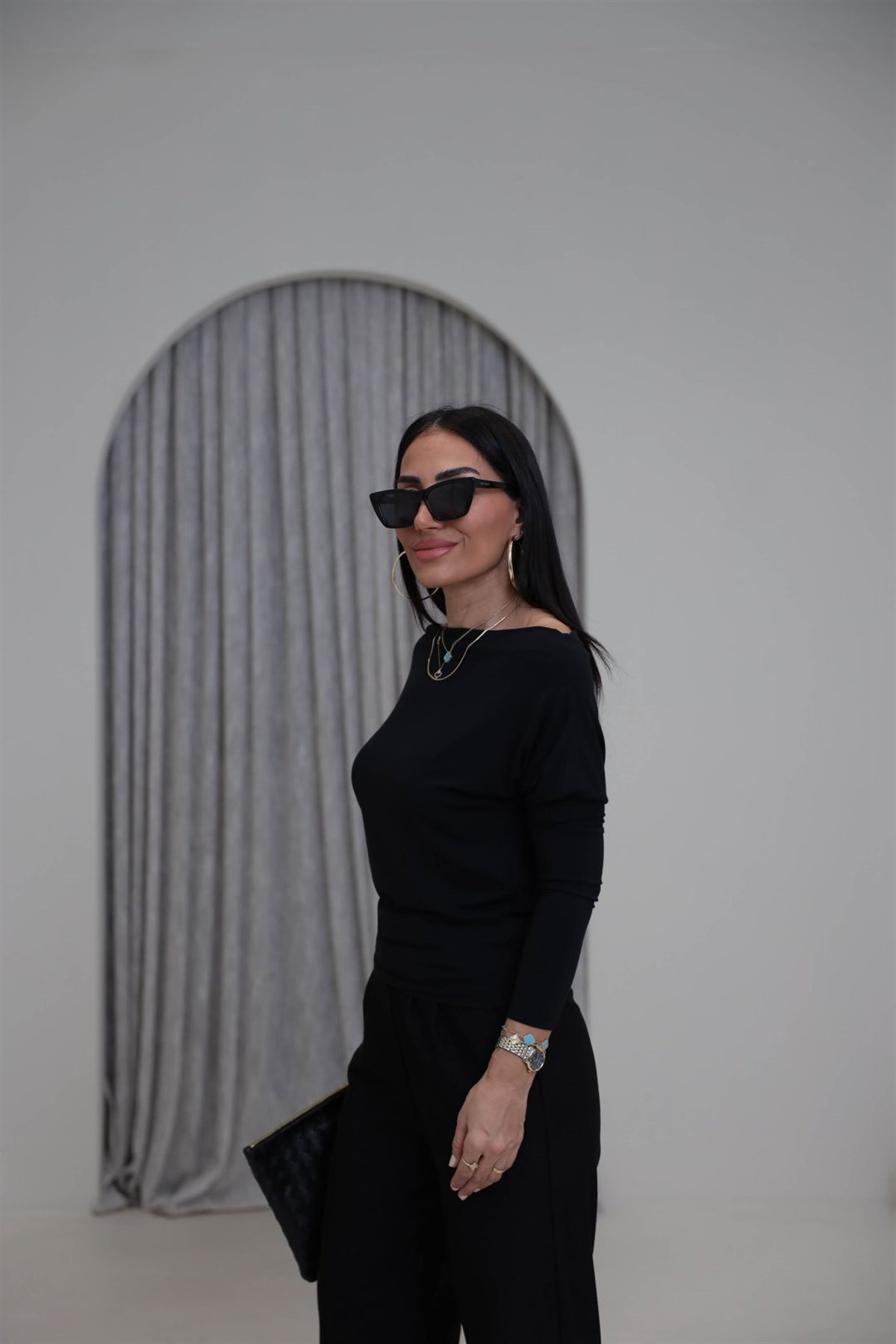 7221 Degaje Yaka Modal Bluz SİYAH