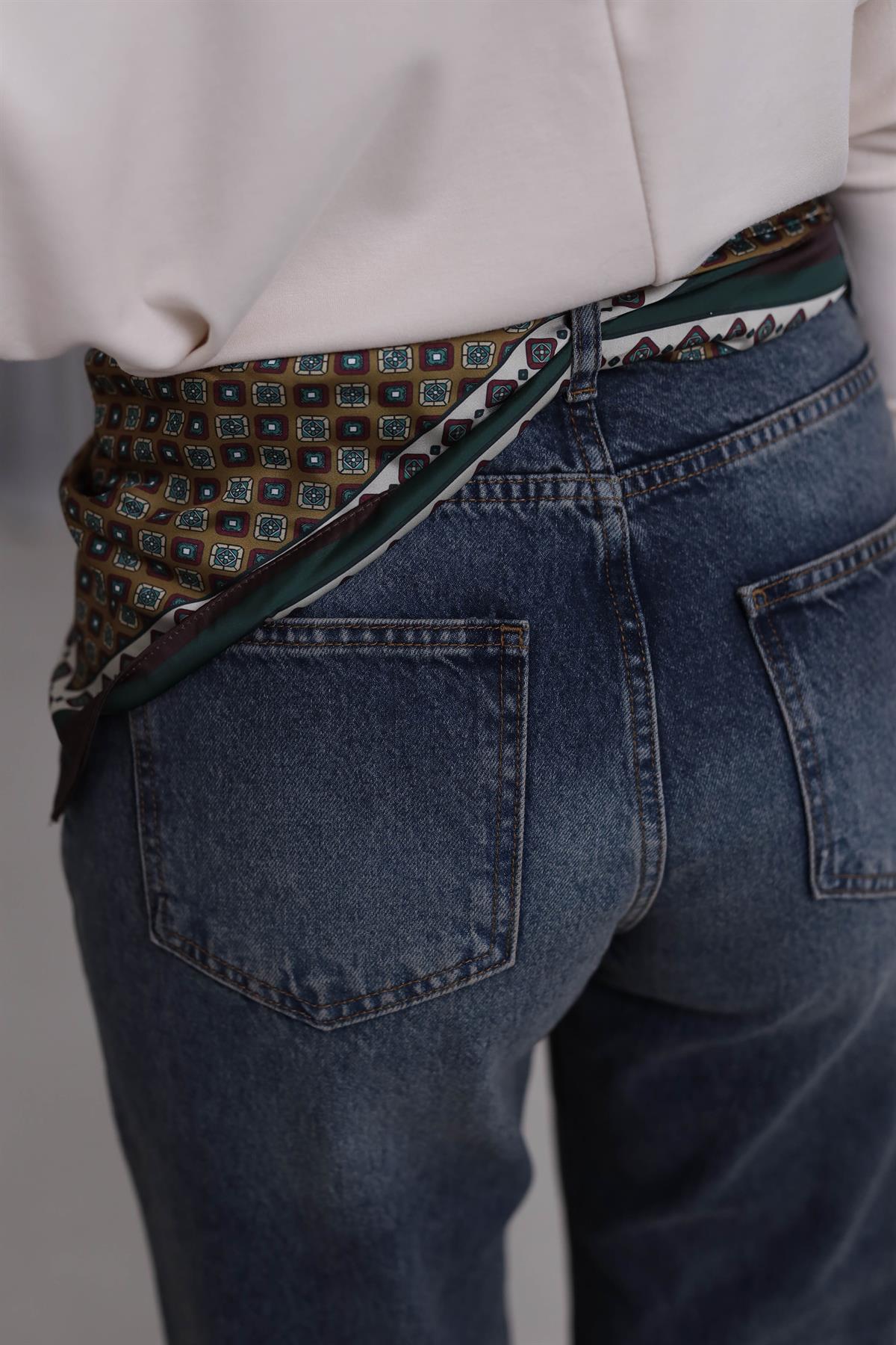 7681 Fular Detaylı Jean Pantolon TİNTLİ MAVİ