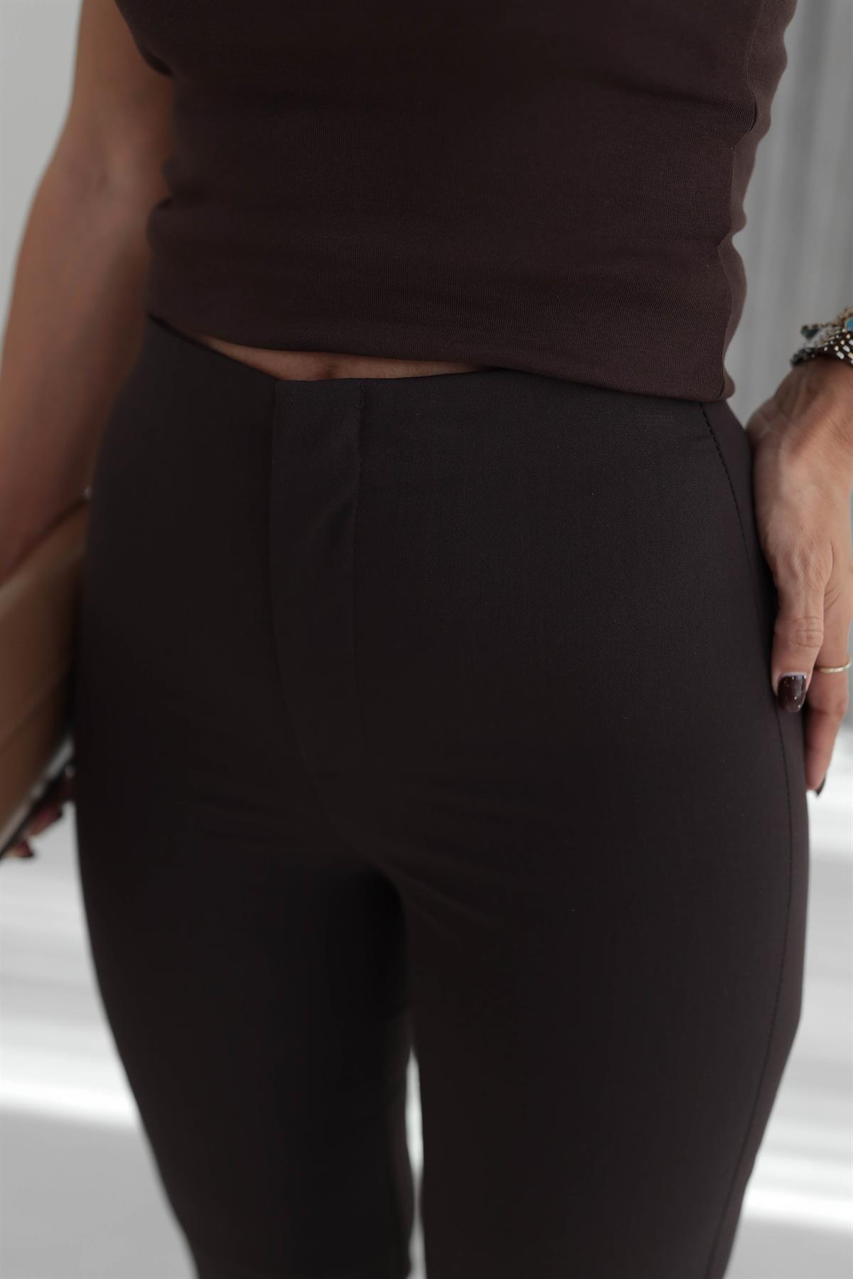 7049 İspanyol Paça Kumaş Pantolon KAHVE