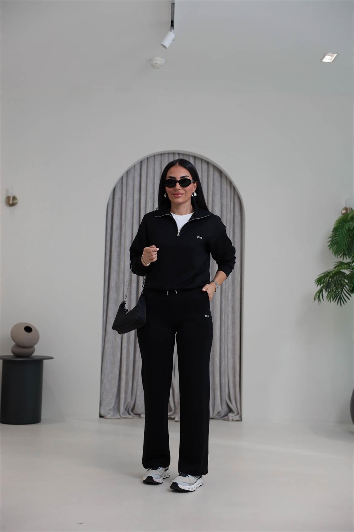 1029 Yarım Fermuarlı Gümüş Yazılı Modal Takım SİYAH