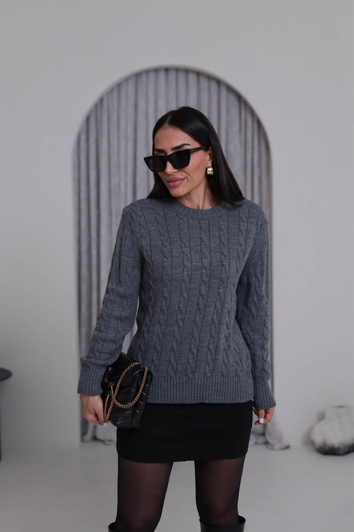 Bisiklet Yaka Örgü Kazak GRİ