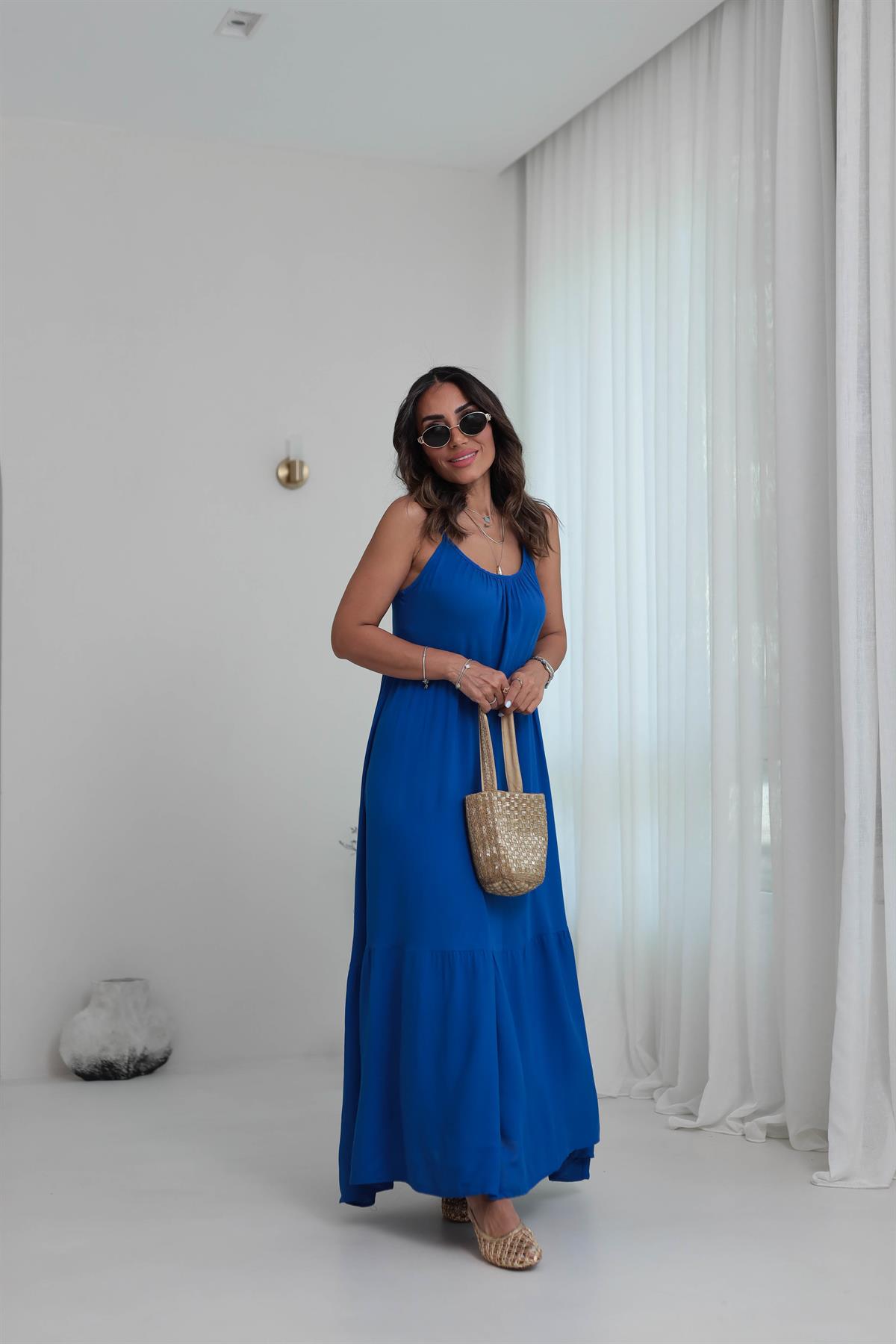 1387 Askıları Ayarlanabilir Viskon Maxi Elbise SAKS