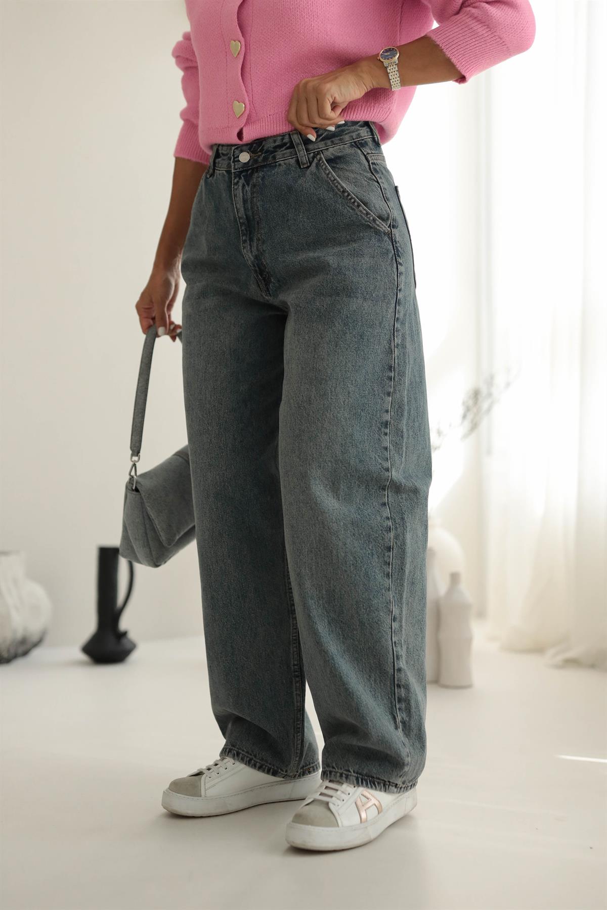 490 Yan Cep Detay Bol Paça Jean MAVİ