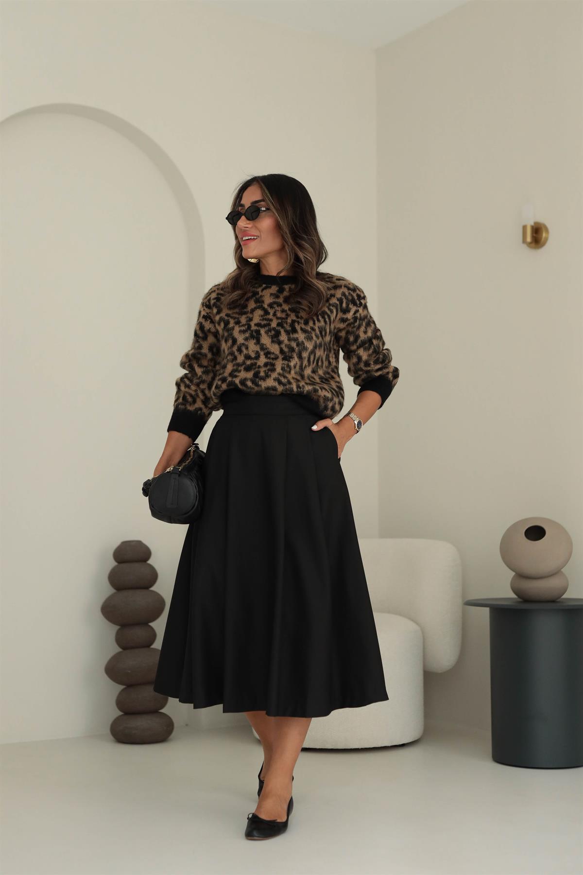 2391 Leopar Desen Şardonlu Kazak