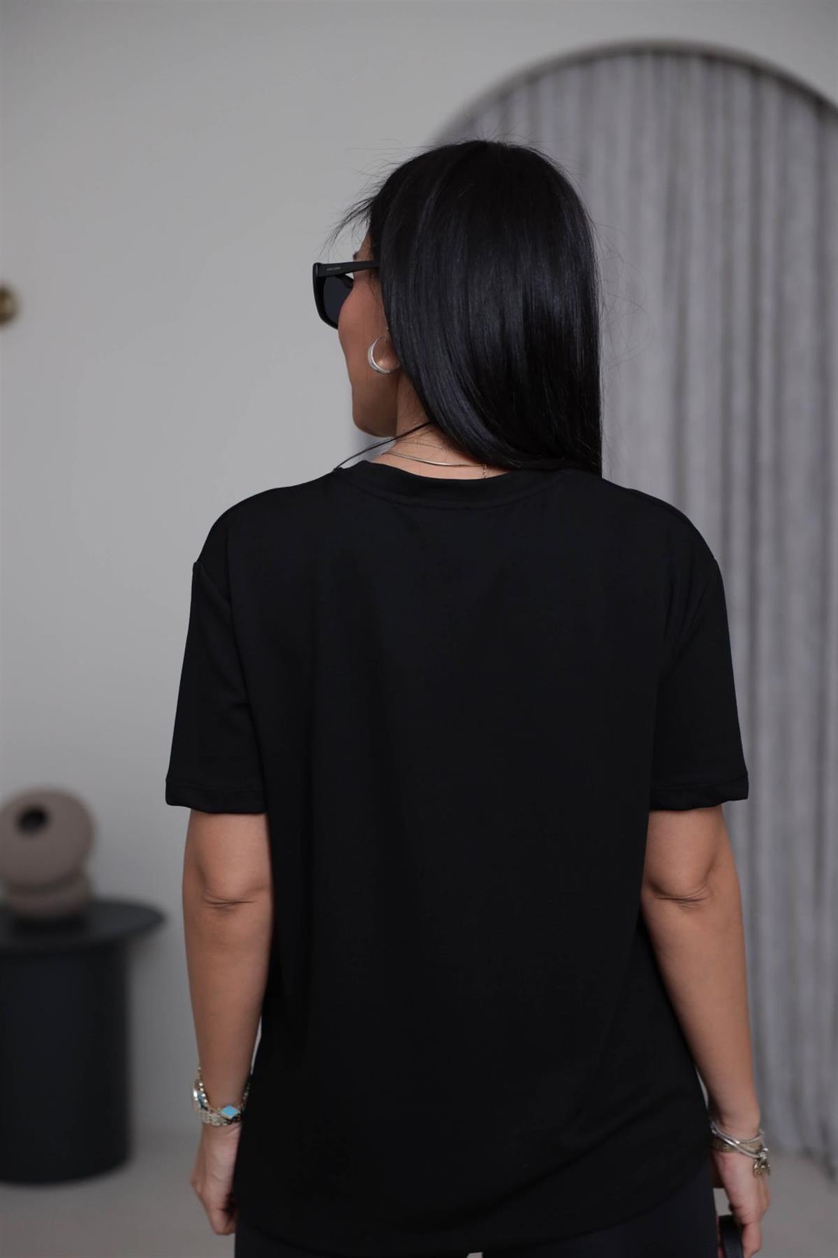T906 Bisiklet Yaka Oversize Modal Tshirt SİYAH