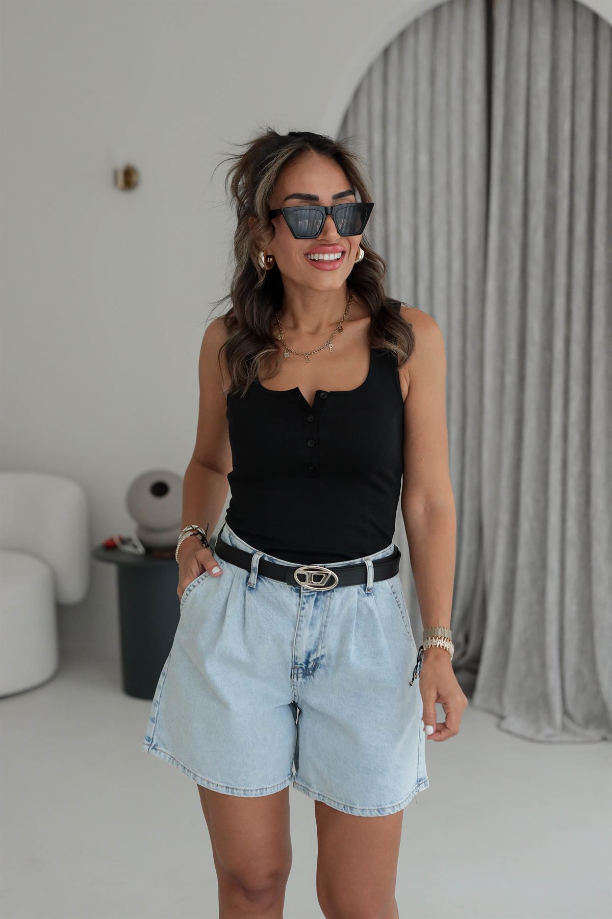 6217 Düğme Detaylı Pamuklu Atlet