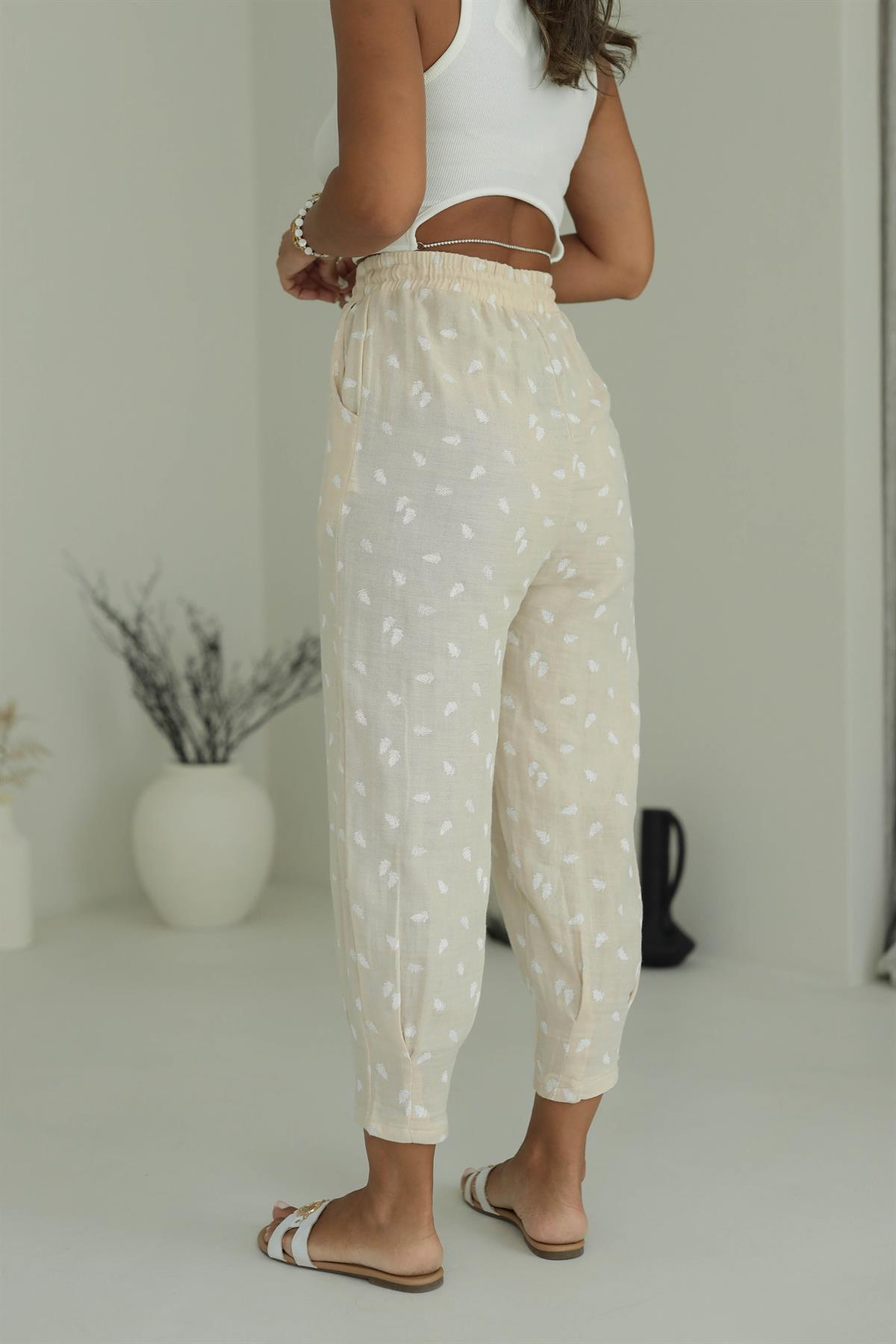 7163 Desenli Müslin Pantolon