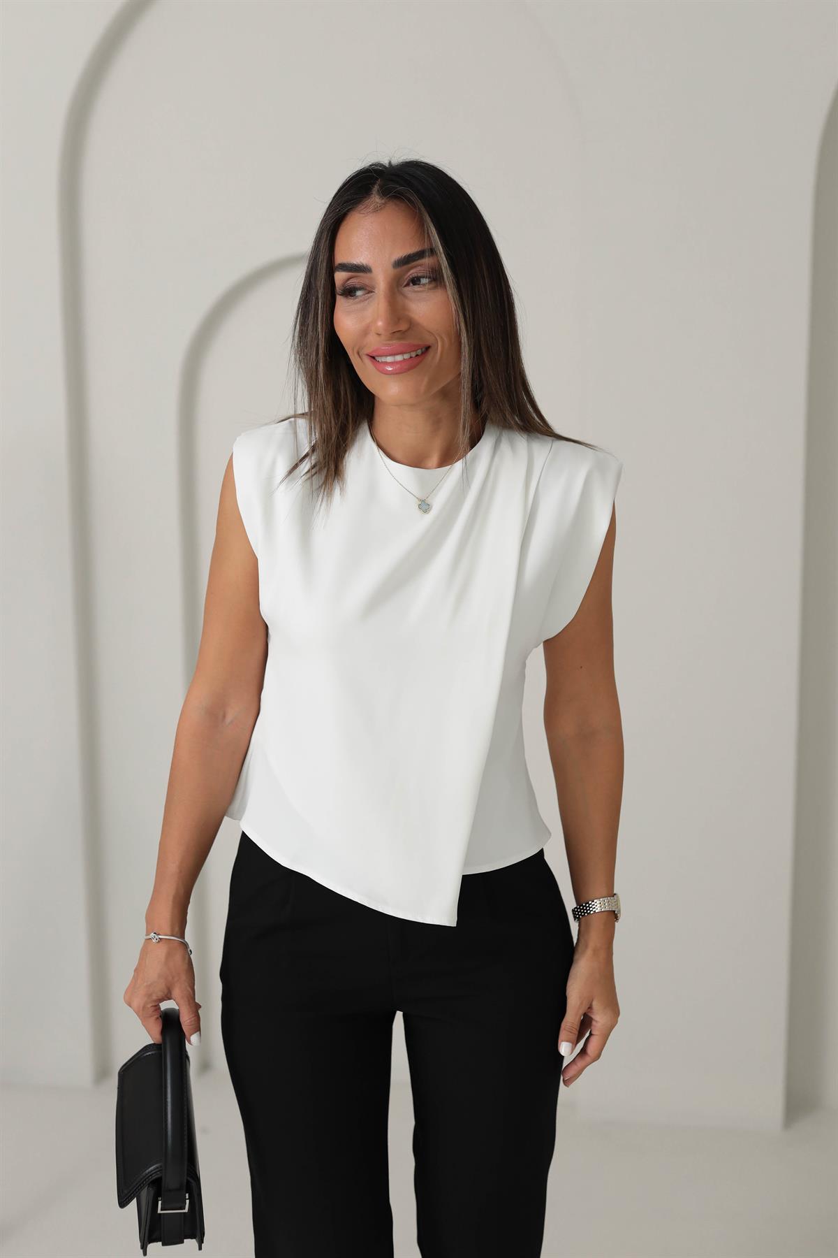 6323 Saten Bluz BEYAZ